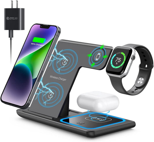 Wireless Charger,Mildily 3 in 1 Wireless Charging Station for Apple Iphone/Iwatch/Airpods,Iphone 13,12,11 (Pro, Pro Max)/Xs Max/Xr/Xs/X/8(Plus),Iwatch 7/6/Se/5/4/3/2,Airpods 3/2/Pro（Black）  XuHui   