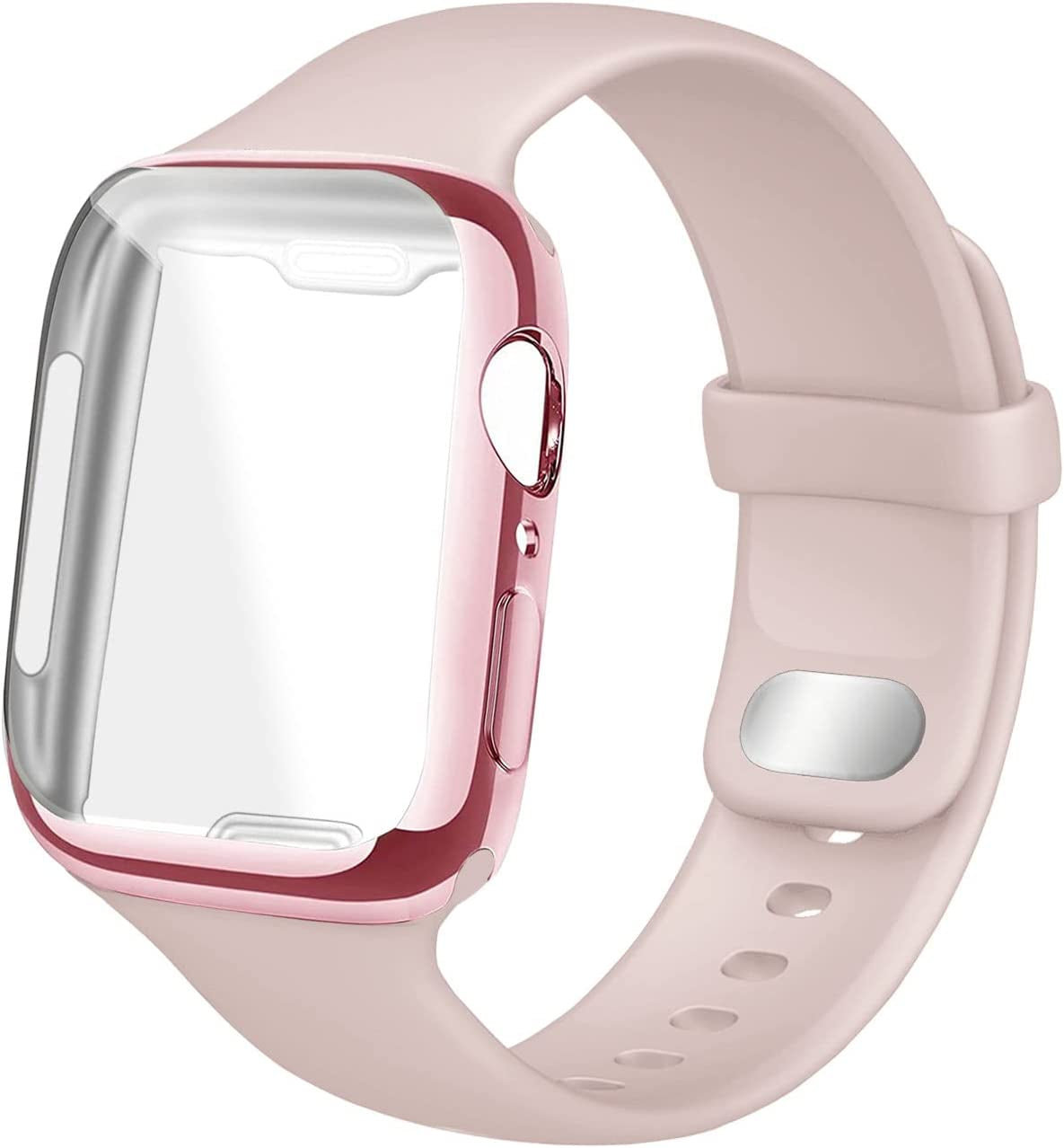 NUKELOLO Sport Band Compatible for Apple Watch Band 45Mm 44Mm 42Mm 41Mm 40Mm 38Mm with Screen Protector Case, Men Women Soft Silicone Strap for Iwatch Series 7 6 5 4 3 2 1 Se(40Mm-Stone)  NUKELOLO Pink-Sand 41mm 