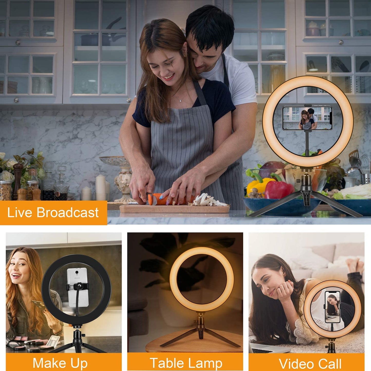 LED Ring Light 10" with Tripod Stand & Phone Holder - Dimmable Desk Makeup Ring Light for Youtube Video Live Stream Makeup Photography, USB Powered with 3 Light Modes & 10 Brightnes  CloudMi   