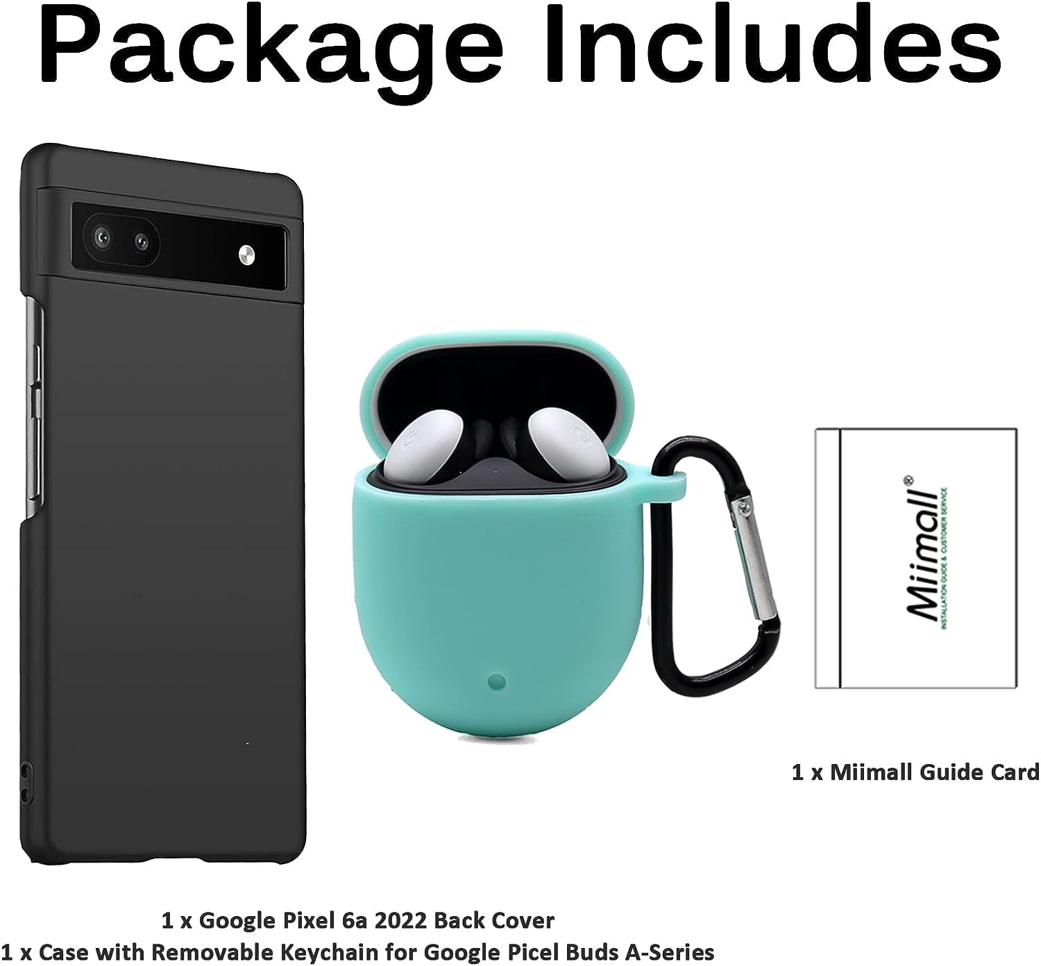 [1+1 Pack] Miimall Compatible for Google Pixel Buds A-Series Case + Google Pixel 6A Case, Ultra-Thin Back Cover for Pixel 6A 2022, Silicone with Keychain Cover Case for Pixel Buds A-Series(Mint Green)  Miimall   