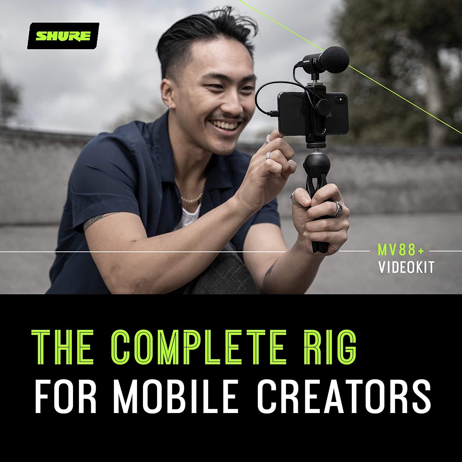Shure MV88+ Video Kit - Digital Stereo Condenser Microphone for Apple and Android, with Manfrotto PIXI Tripod, Phone Clamp, Mount, Ios and USB-C Cables for Next-Level Connectivity (MV88+ Video KIT)  Shure   