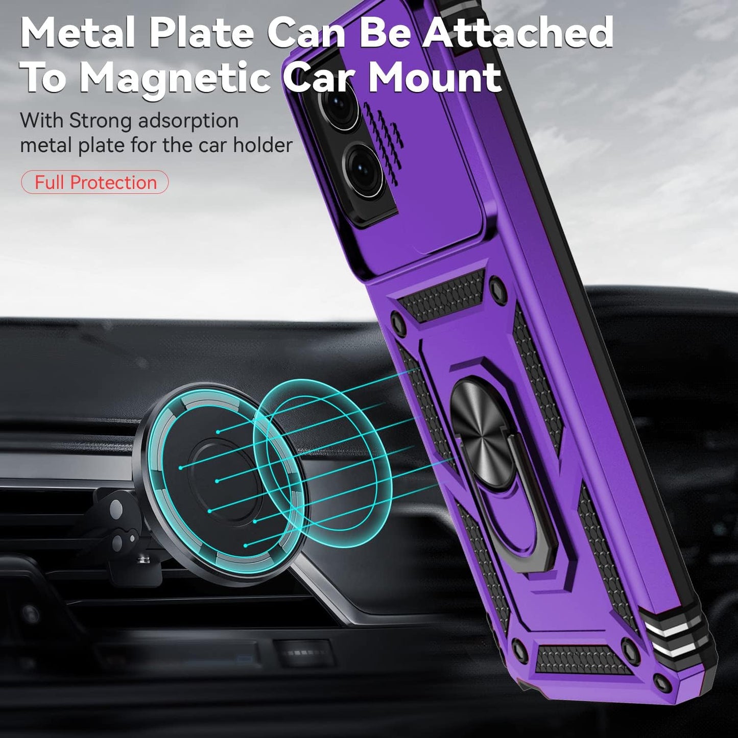 For Moto G Stylus 5G 2023 Case with Slide Camera Cover HD Screen Protector [Military Grade Drop Tested] Magnetic Ring Holder Kickstand Protective Phone Case for Motorola Moto G Stylus 5G 2023, Purple  PUSHIMEI Co., Ltd.   