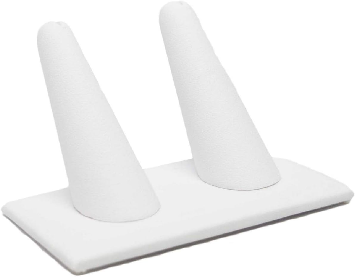 Novel Box® Single Finger Beige Linen Ring Stand Holder Jewelry Display 2X2X2 + NB Cleaning Cloth  Novel Box White Leatherette 2 (3.5X2X2") 