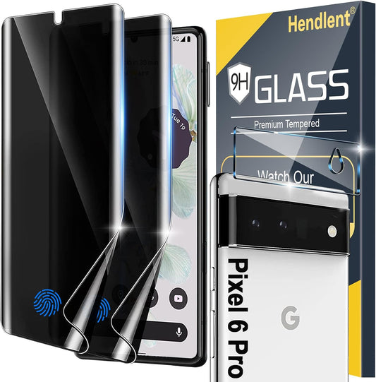 [2+1 Pack] for Google Pixel 6 Pro Privacy Screen Protector, Fingerprint Unlock, 3D Curved, HD Clear Anti-Spy Film for Google Pixel 6 Pro 5G Tempered Glass Camera Screen Protector  Hendlent   