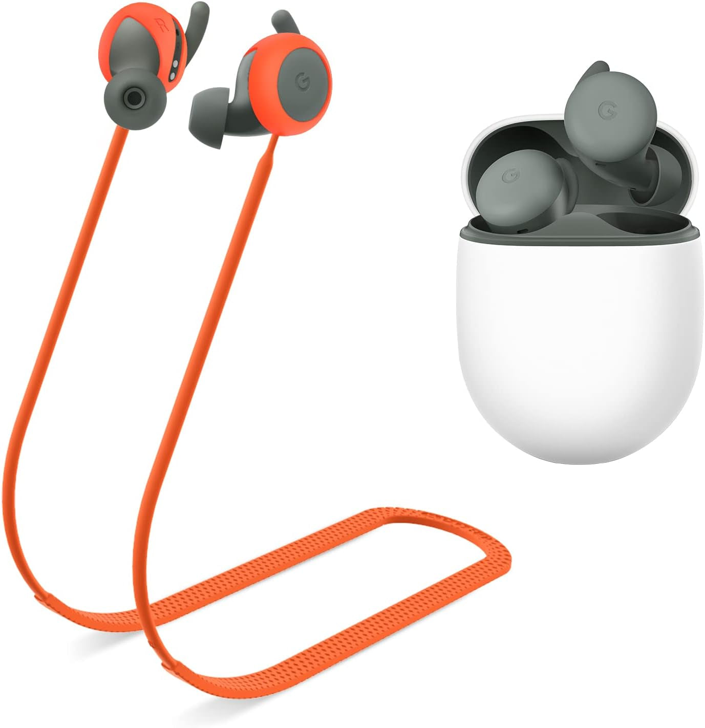 WOFRO Anti-Lost Strap for Google Pixel Buds A-Series Earbuds, Sports Soft Silicone Lanyard Accessories Compatible with Google Pixel Buds A-Series Wireless Earbuds Neck Rope Cord (Black)  WOFRO Orange  