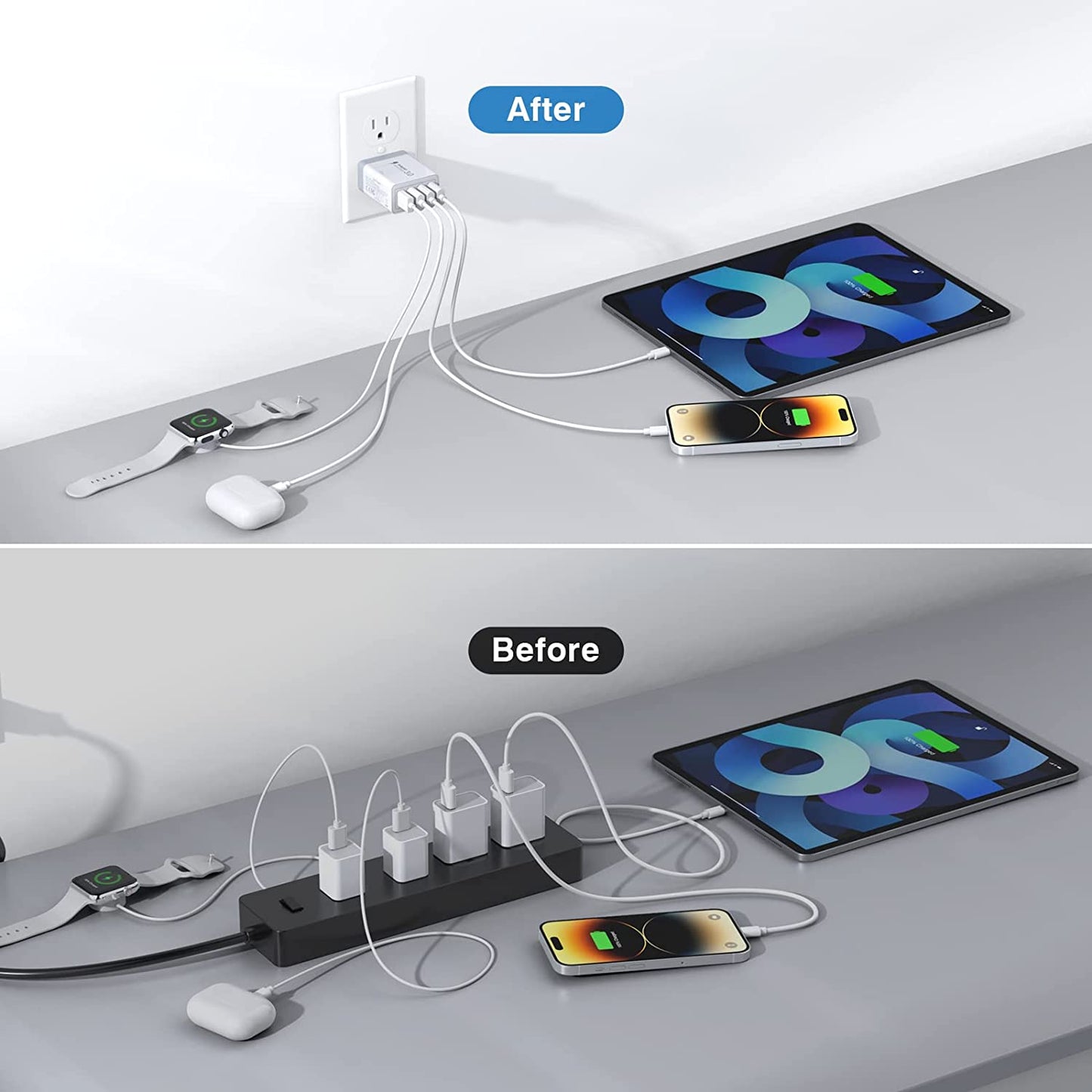 2Pack USB Wall Charger, 40W 4-Port Fast Charger Block, Multiport USB Cube Power Adapter Charging Brick Plug for Iphone 11 12 13 14 Pro Max XR Xs Max 8 7 6,Samsung,Lg,Google Pixel,Moto(White)  LCGENS   