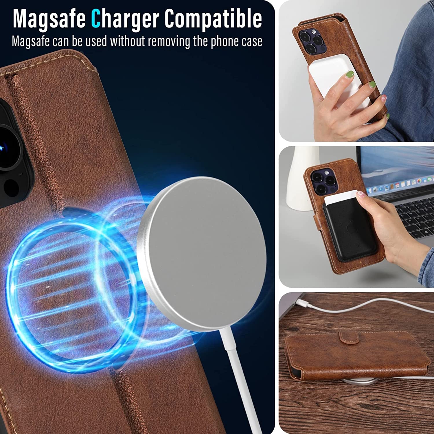 TAKFIRA Iphone 14 Pro Max 6.7" Wallet Case Compatible with Magsafe, Magnetic Flip Wallet Case with Card Slots, [Support RFID Blocking] [Kickstand] for Iphone 14 Pro Max 5G 2022 (Brown)  TAKFIRA   