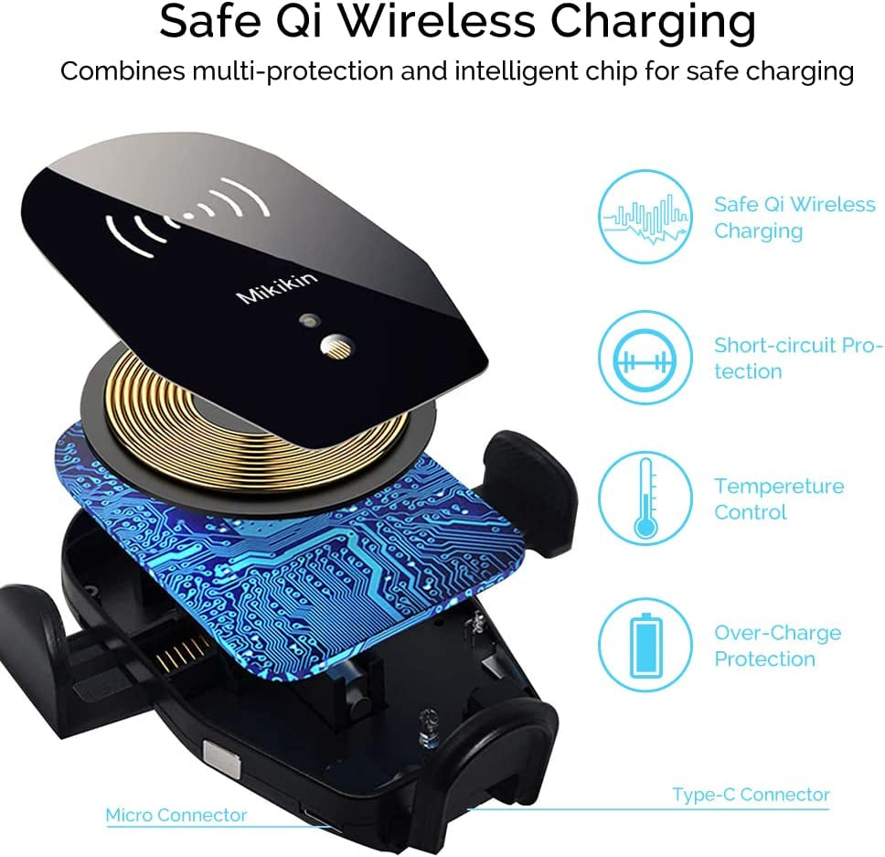Wireless Car Charger Mount, Mikikin Auto-Clamping Qi 10W 7.5W Fast Charging Car Phone Holder Air Vent Compatible with Iphone 14 13 12 Pro Max Mini 11 XR XS X, Samsung Galaxy S23 S22 S21+ S10+ Note 20  Mikikin   