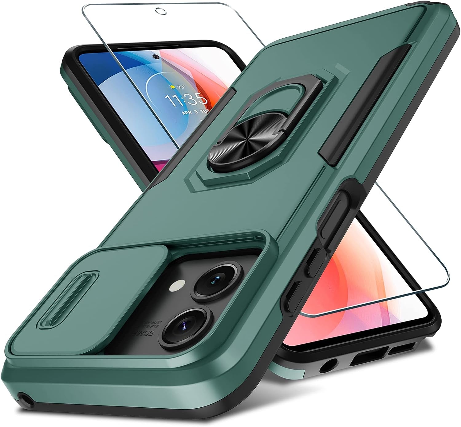 CASEJEEN for Motorola Moto G Stylus 5G 2023 Case with 1 Screen Protector[Not for 4G or 2022 Version],Slide Camera Lens Cover+Finger Ring Stable Kickstand,Shockproof Protective Phone Cover,Red  CASEJEEN Dark Green Only For Moto G Stylus 5G 2023(Model:Xt2315) 