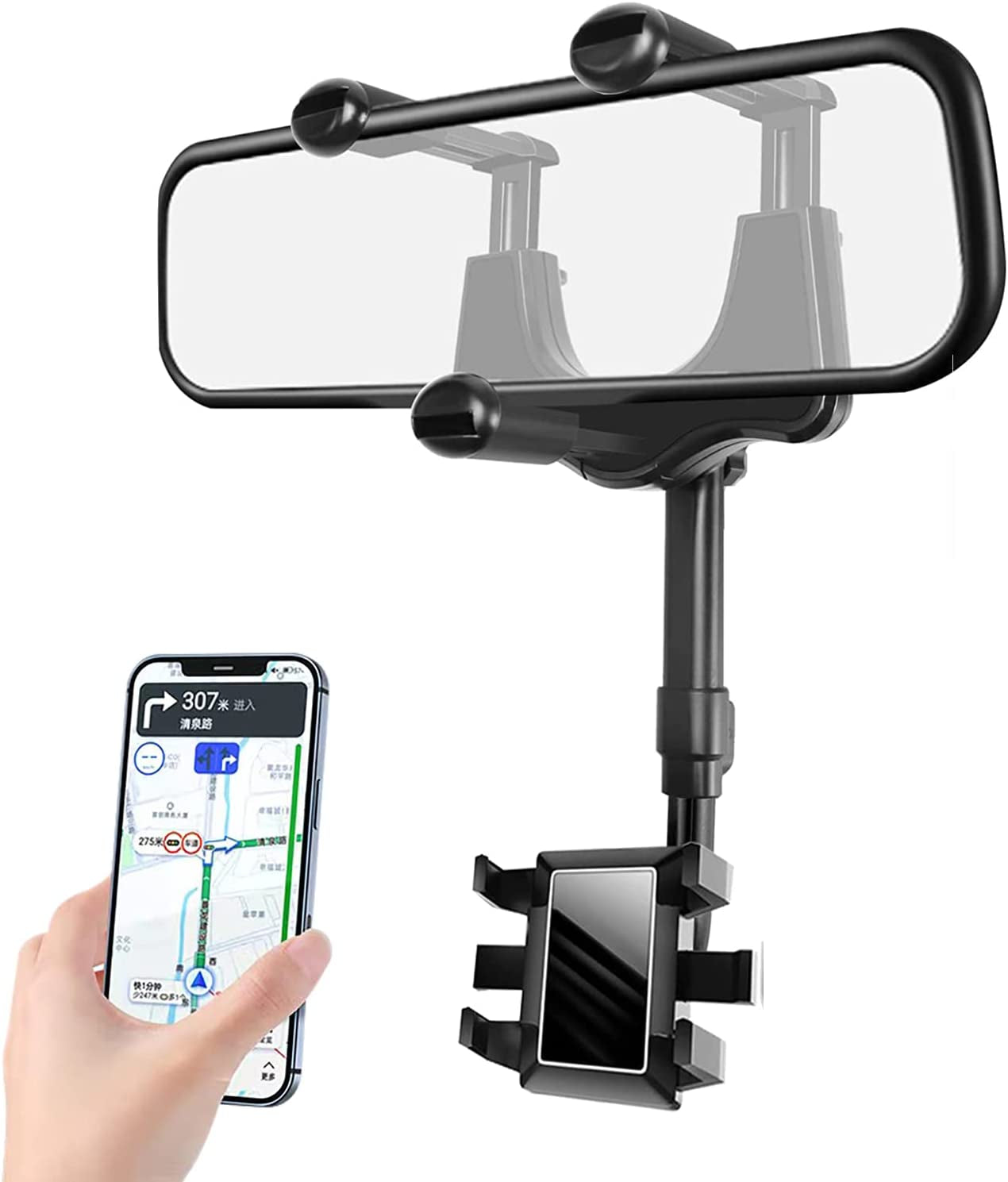 2023 Rearview Mirror Phone Mount for Car,[Big Rear Mirrors Friendly] Rear View Mirror Phone Holder,Universal Multifunctional Adjustable Car Phone Holder Mount Fit All Mobiles & Cars  Miiscase Standard  