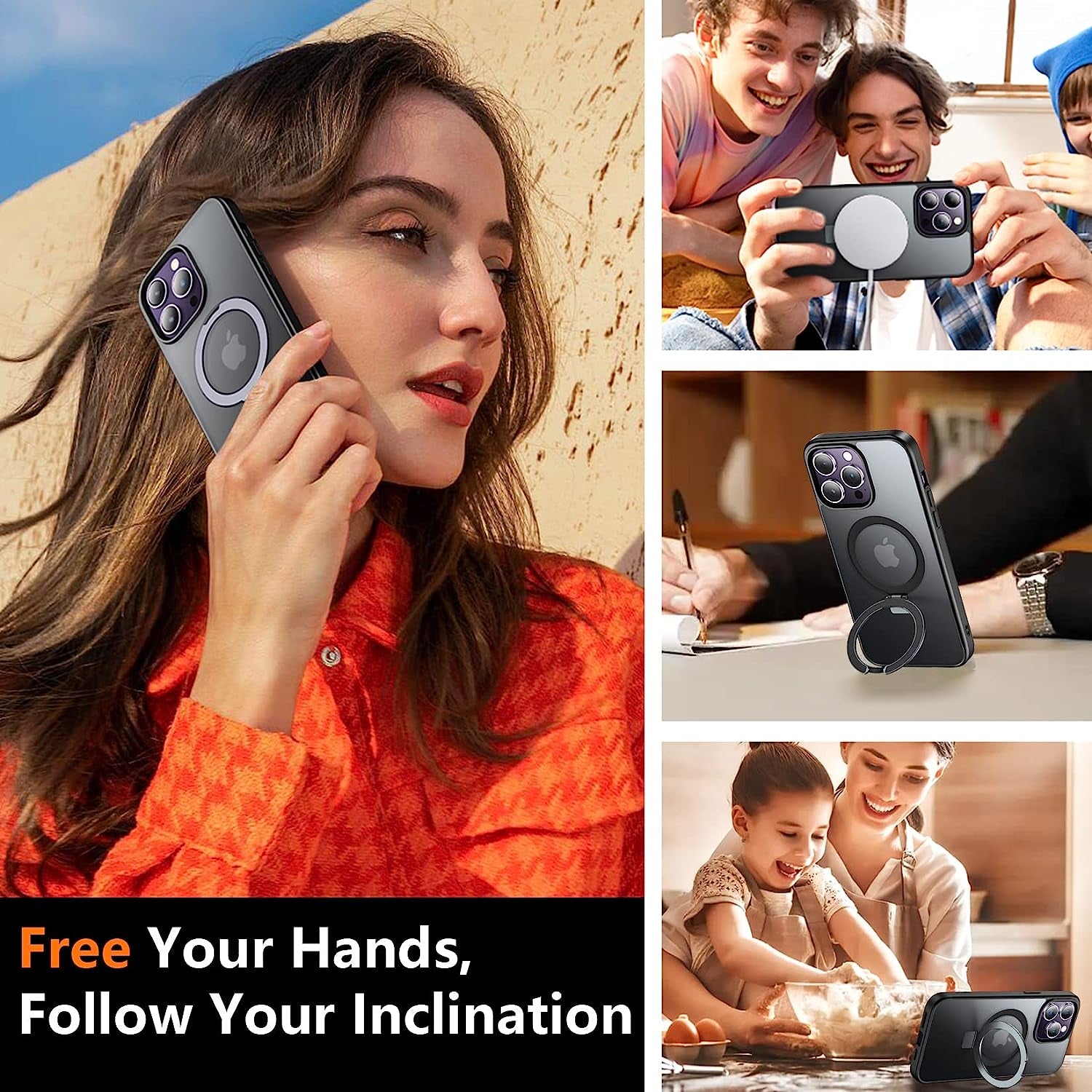 SPIDERCASE for Iphone 14 Pro Case, Magnetic Invisible Stand [Military Drop Protection] [Compatible for Magsafe], with [2 Pack Tempered Glass Screen Protector] Shockproof Translucent Matte Cases,Black  SPIDERCASE   