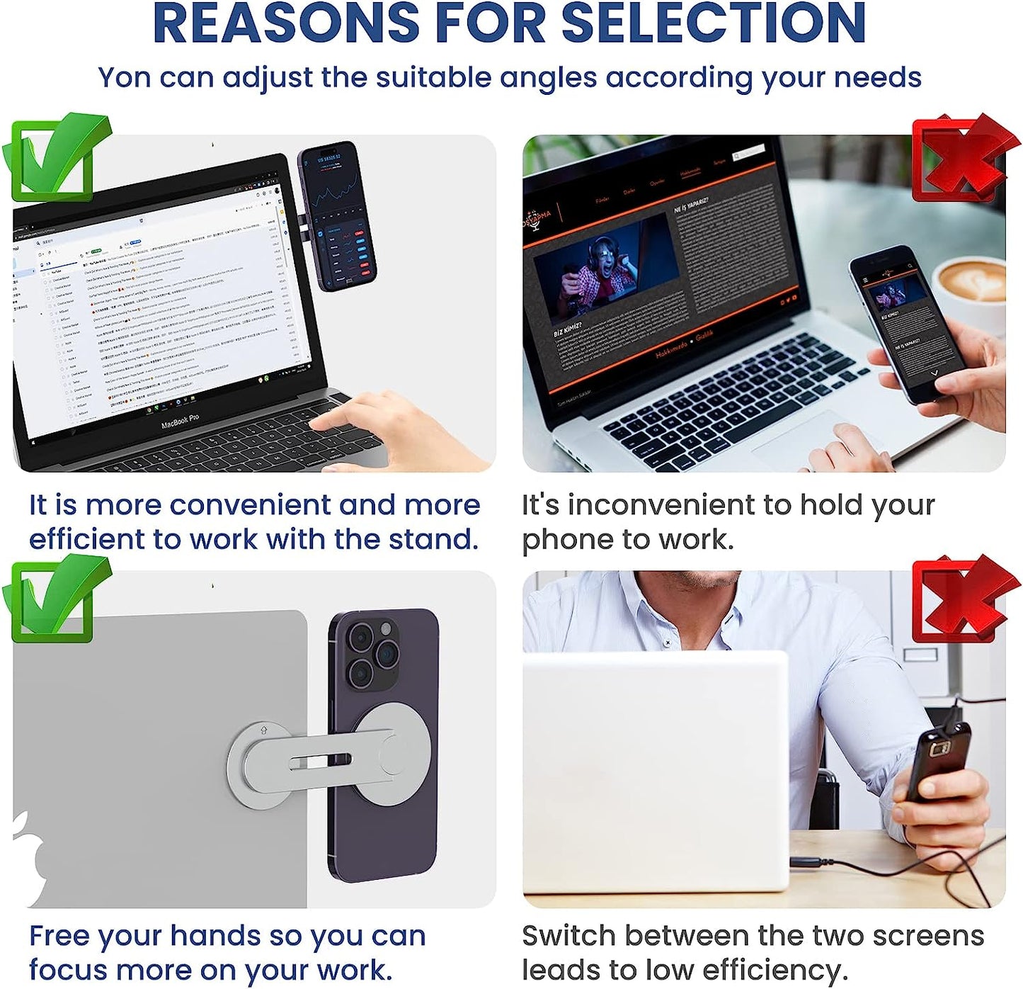 HAMOPY Magnetic Laptop Phone Mount, 180° Adjustable Continuity Camera Mount, Flippable Monitor Side Mount Laptop Extension Bracket, Slim Magsafe Phone Holder for Iphone 14/13/12 Series and More  HAMOPY   