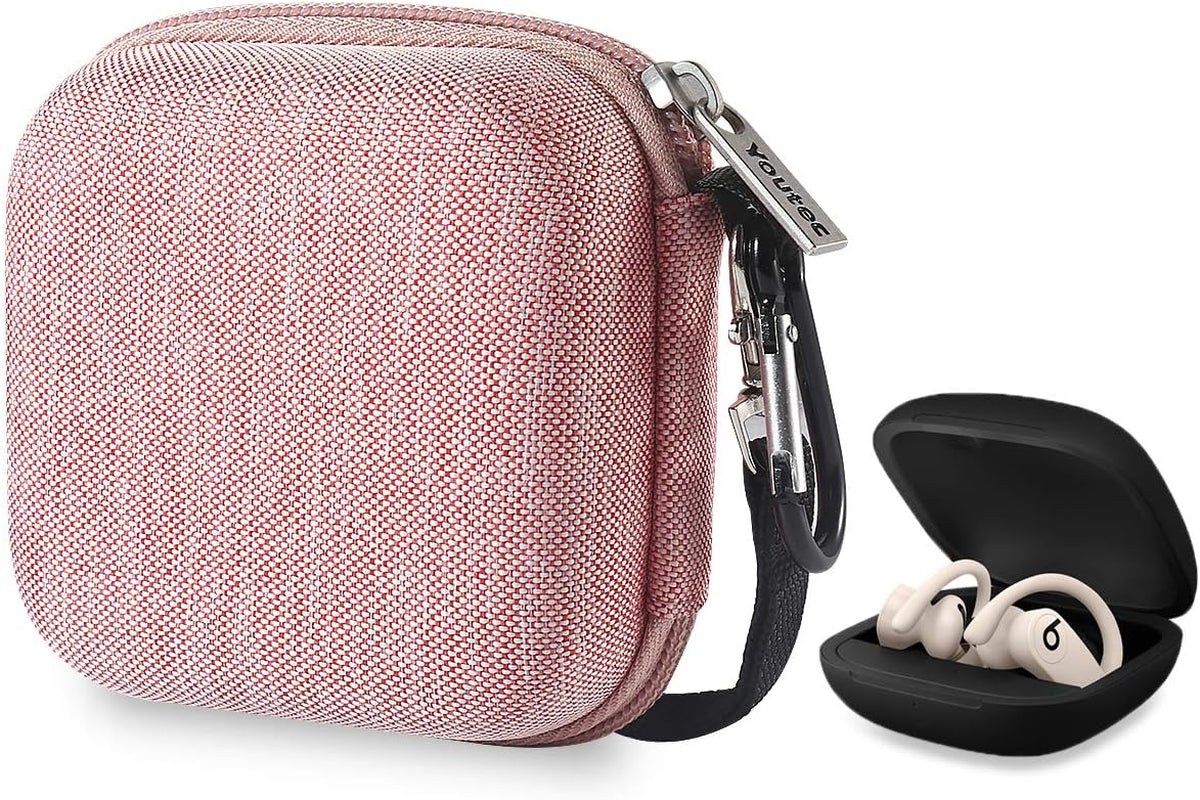 Youtec Compatible with Powerbeats Pro Case Cover, Hard Travel Protective Carrying Storage Cover Case Nylon Accessories Bag Women Men with Lanyard + Carabiner Compatible with Power Beats Pro  Youtec Pink  