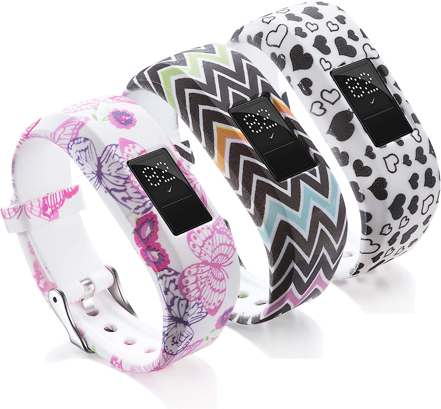 Compatible with Garmin Vivofit JR Bands for Kids, Colorful Adjustable Silicone Replacement Bands Wristband Straps Bracelet for Vivofit JR / Vivofit Jr2 / Vivofit3 (Lavender Rose Green)  XHNee Pink Stripe White  