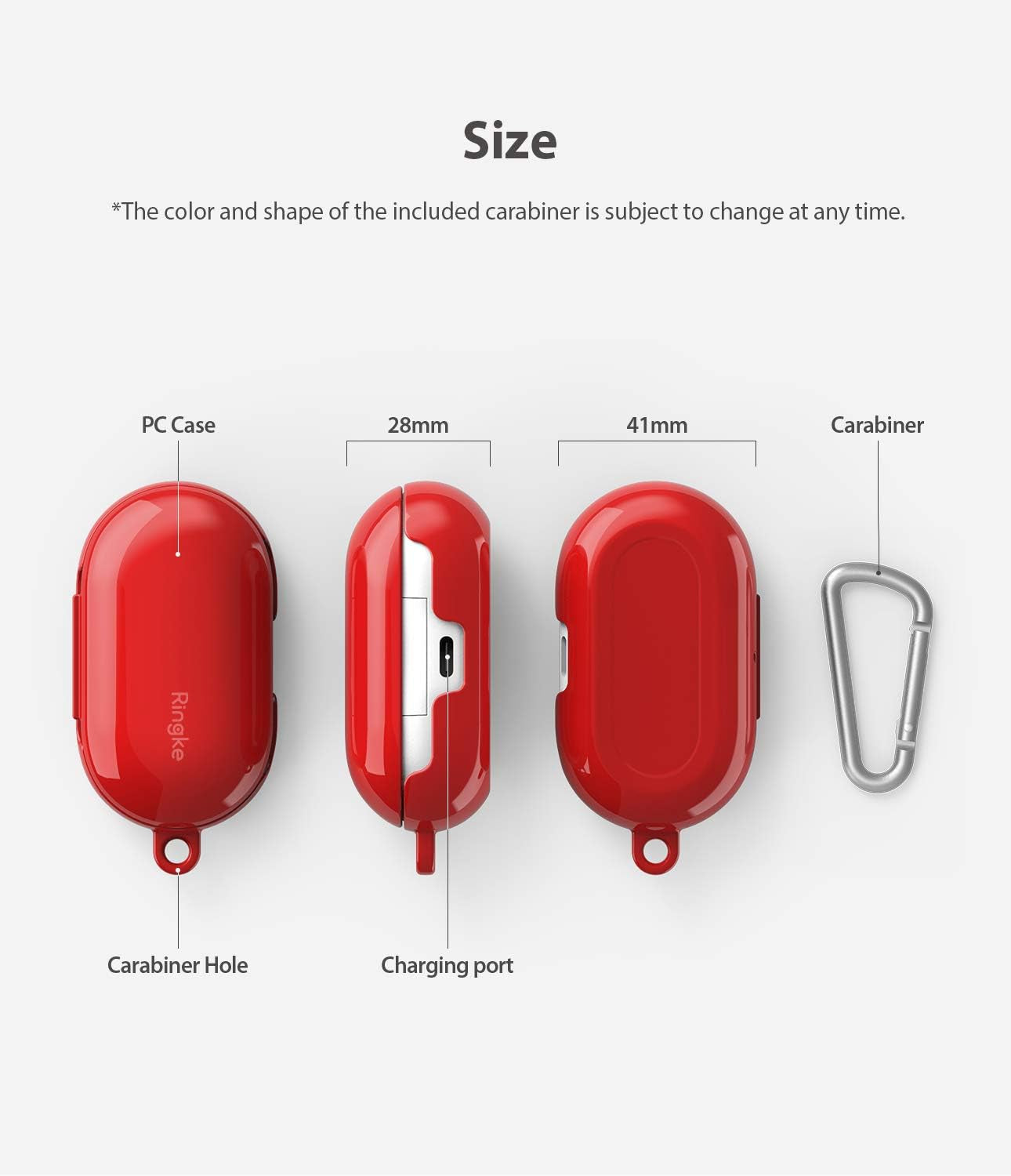 Ringke Case Designed for Galaxy Buds plus (2020) and Galaxy Buds (2019) Hard PC Case Cover Accessory Upgraded Version with Carabiner - Glossy Red  Ringke   