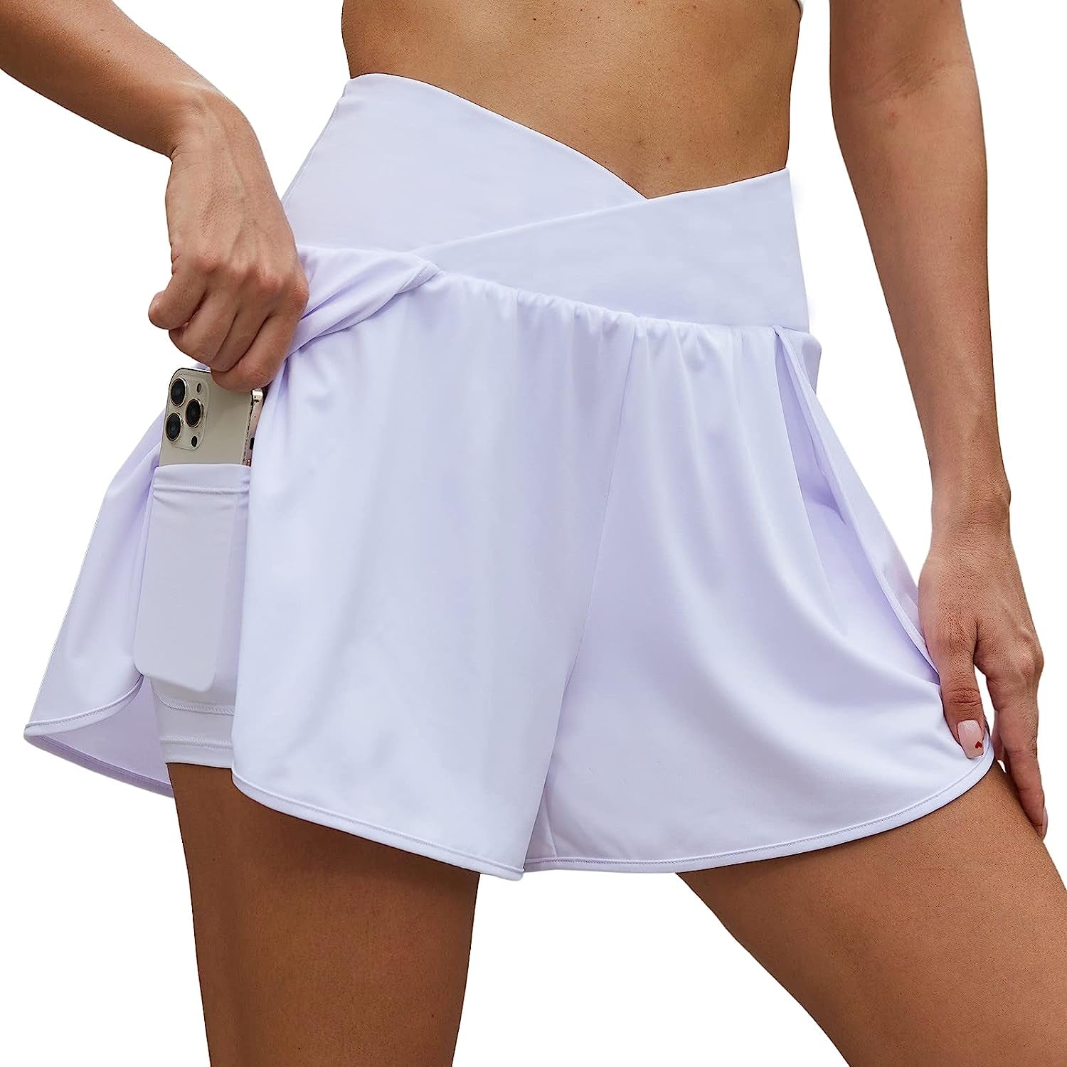 Acrweg Running Shorts for Women 2 in 1 Athletic Shorts with Pockets for Workout Sports  Arcweg White Large 