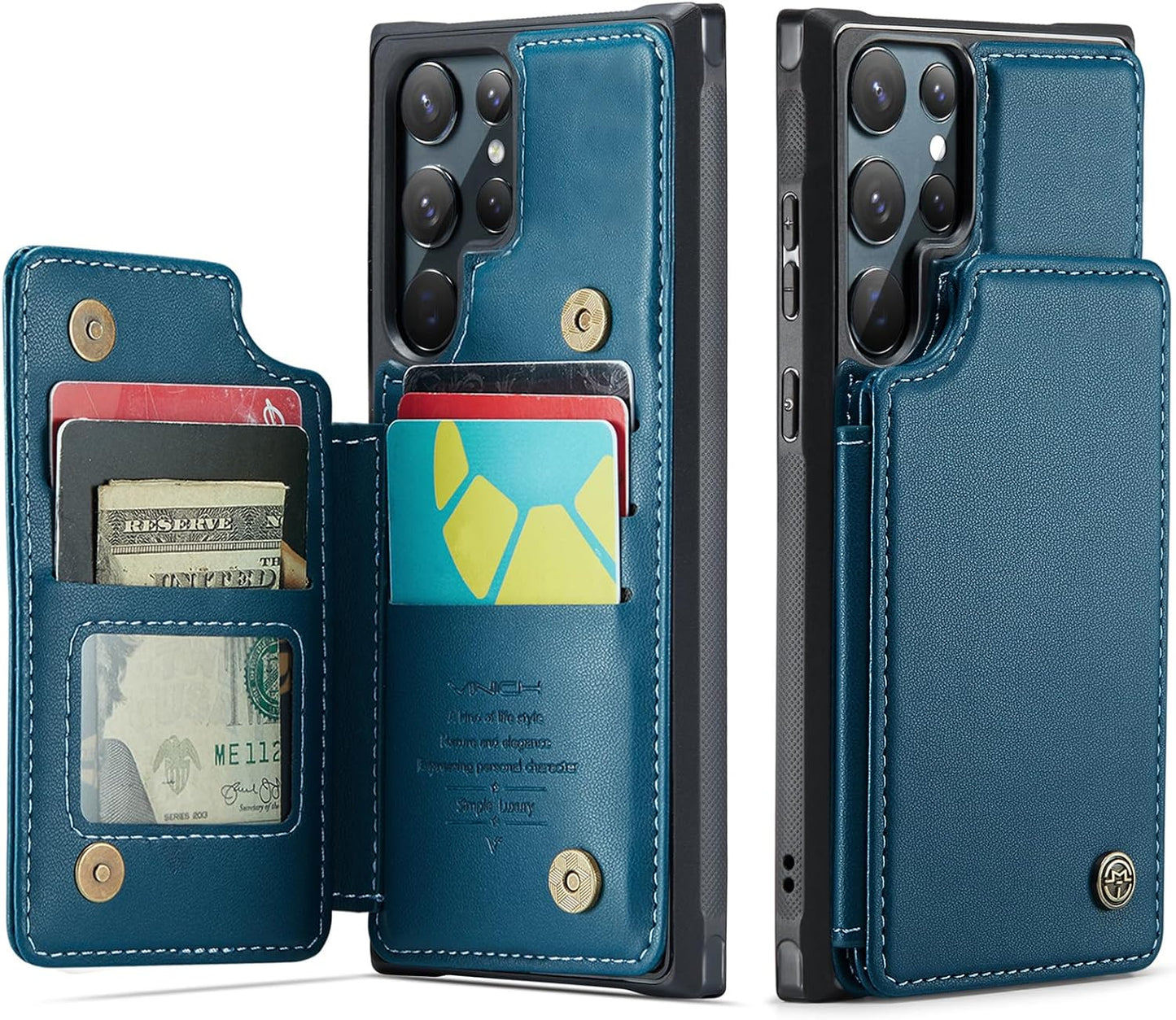 Vinich Samsung Galaxy S22 Ultra Case with Card Holder, Samsung S22 Ultra Wallet Case for Women Men with RFID Blocking, Durable Kickstand Shockproof Phone Case for Galaxy S22 Ultra 5G, Purple  Vinich Blue  