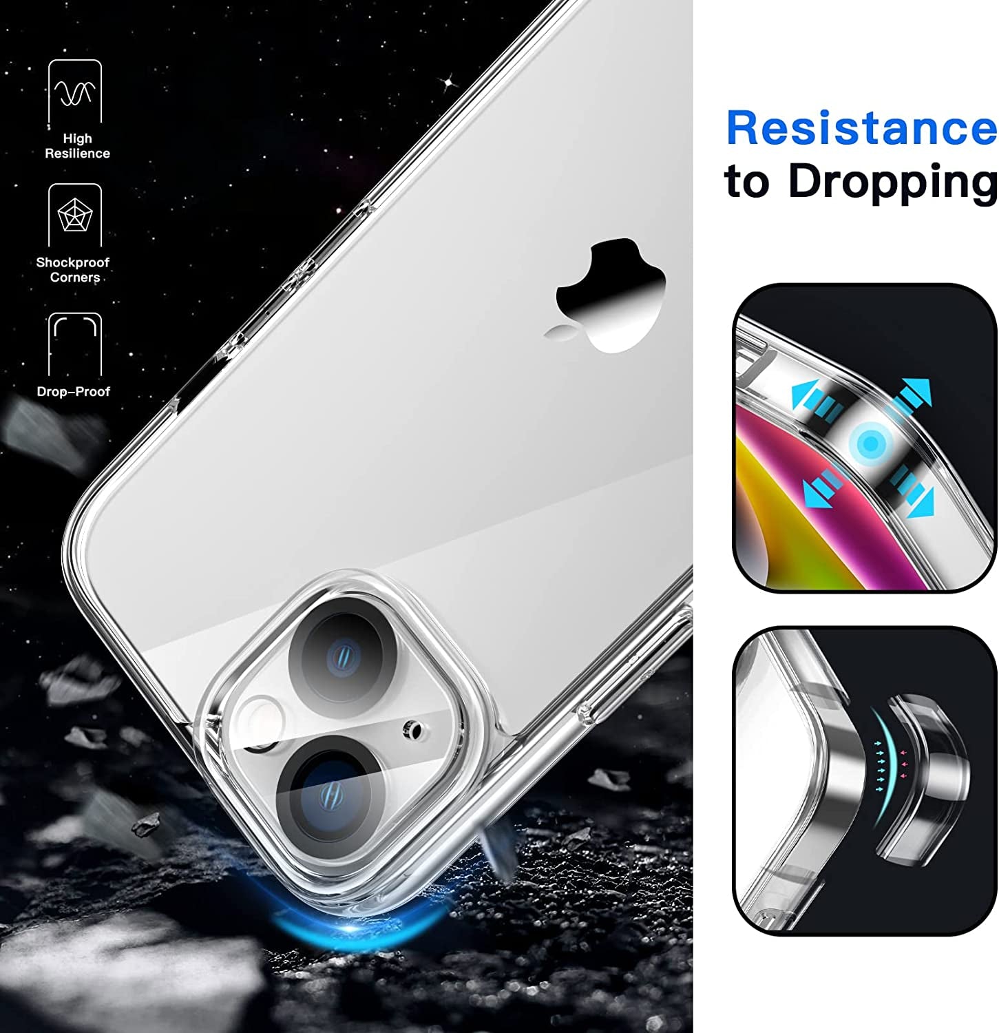 Jetech 3 in 1 Case for Iphone 14 6.1-Inch, with 2-Pack Screen Protector and Camera Lens Protector, Non-Yellowing Shockproof Bumper Phone Cover, Full Coverage Tempered Glass Film (Clear)  JETech   