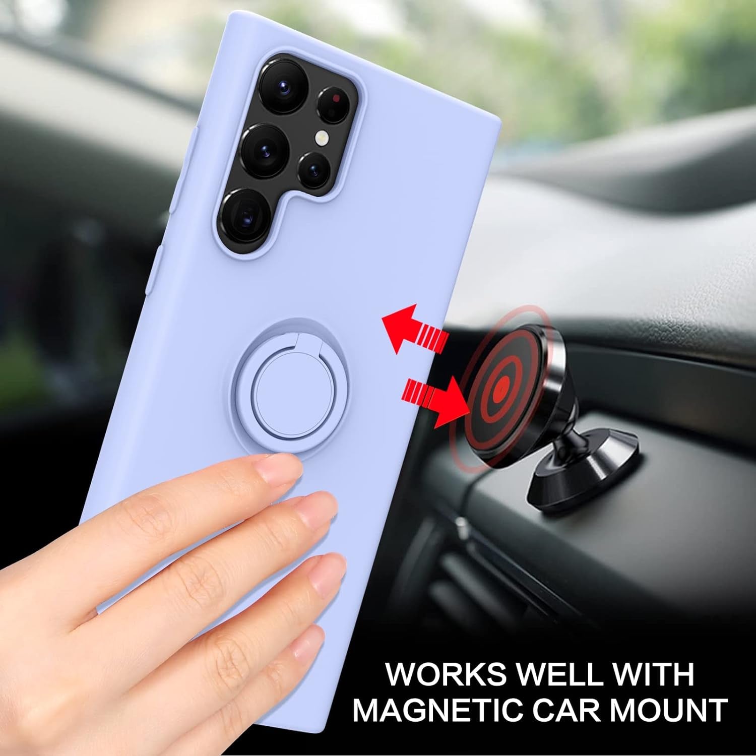 BENTOBEN Galaxy S22 Ultra Case, Slim Silicone 360° Ring Holder Kickstand Magnetic Soft Rubber Non-Slip Shockproof Ptotective Case for Galaxy S22 Ultra 6.8 Inch, Light Purple  BENTOBEN   