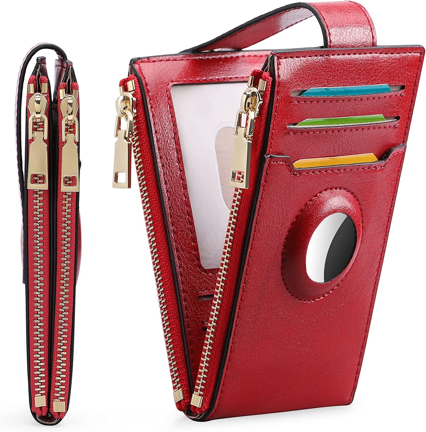 FALAN MULE Womens Airtag Wallet Genuine Leahter Bifold Credit Card Holder with Built-In Integrated Case for Airtag  FALAN MULE AL-Bright Red  