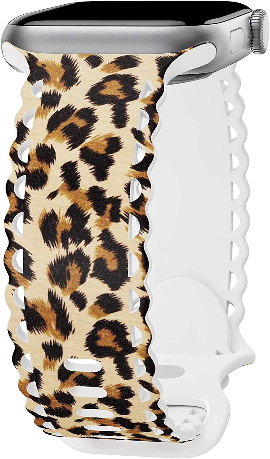 Upfurmach Compatible with Apple Watch Band 41Mm 40Mm 38Mm 49Mm 45Mm 44Mm 42Mm Women Girl, Rose Floral Print Lace Hollow-Out Soft Silicone Sport Bands for Iwatch Ultra SE Series 8 7 6 5 4 3 2 1, Rosb-38  UpfurMach A-Classic Leopard 41mm/40mm/38mm 