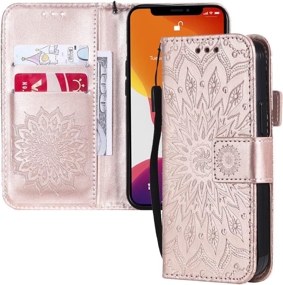Asdsinfor LG G8 Case Stylish Advanced Embossing Wallet Case Credit Cards Slot with Stand for PU Leather Shockproof Flip Magnetic Case for LG G8 / LG G8 Thinq/Lg G8S Sunflower Blue KT  Asdsinfor Kt Sunflower:Rose Gold  