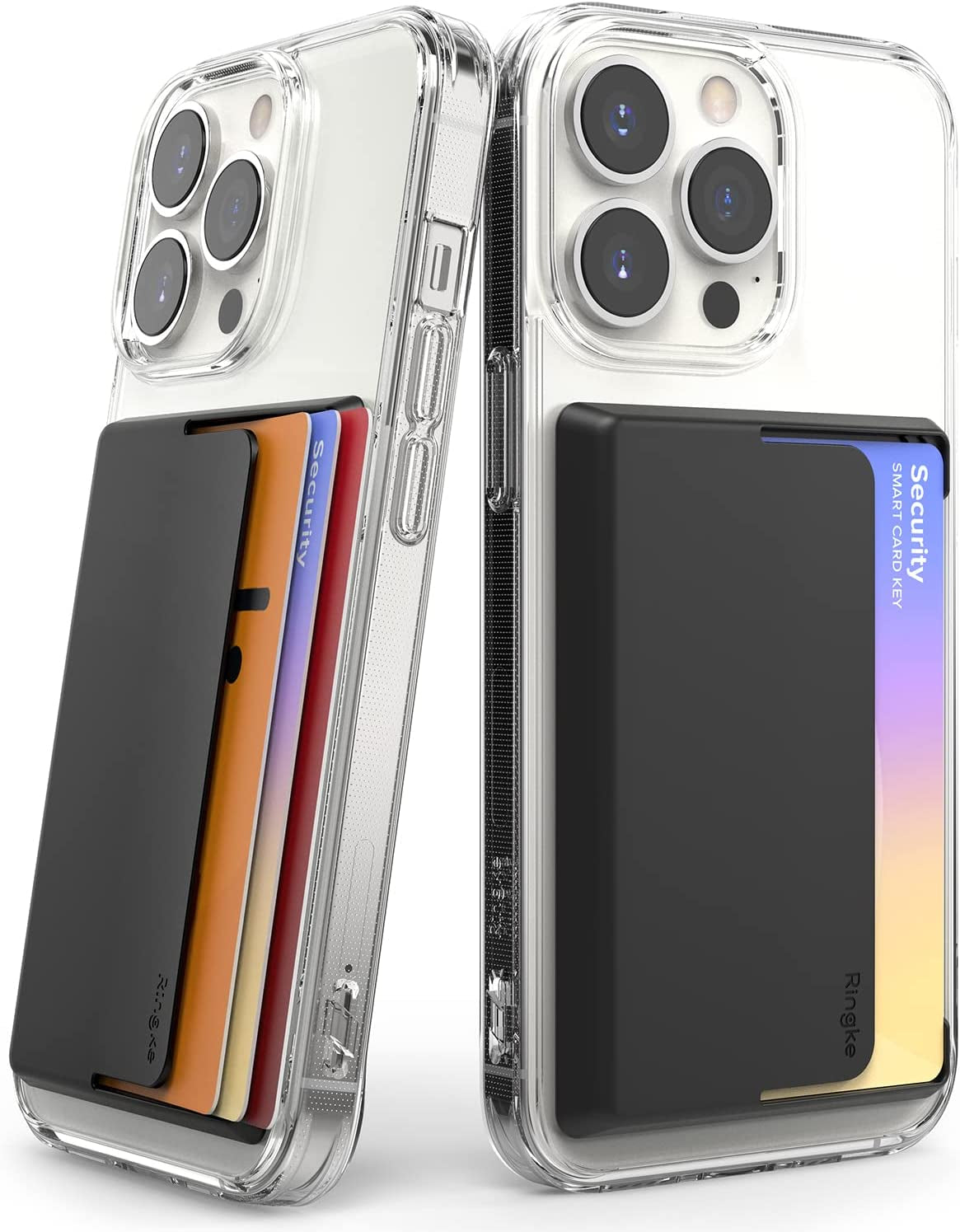 Ringke Magnetic Side Slot Card Holder for Phone Case, Business Card Holder for Back of Phone, ID Credit Card Wallet Compatible with Magsafe, and Iphone 14, 13, 12, Pro Max Mini - Clear Mist  Rearth Black Adhesive 