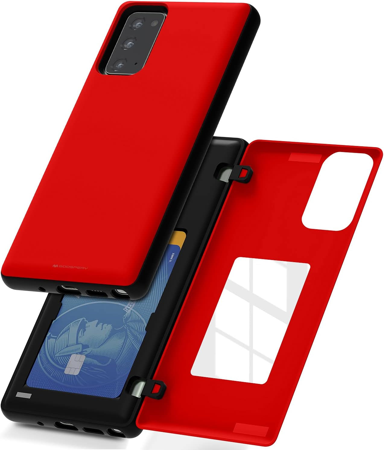 GOOSPERY for Samsung Galaxy Note 20 6.7"(2020) 5G Card Holder Wallet Case, Easy Magnetic Door Closure Protective Dual Layer Bumper Sturdy Phone Back Cover with Hidden Mirror (Black)  GOOSPERY Red  