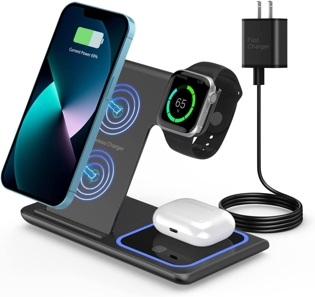 Wireless Charger,Rui MAI LAI 3 in 1 Wireless Charger Station for Apple Iphone/Iwatch/Airpods,Iphone 13/12/11 (Pro, Pro Max)/Xs/Xr/Xs/X/8(Plus),Iwatch 7/6/Se/5/4/3/2,Airpods 3/2/Pro  XuHui Grey  