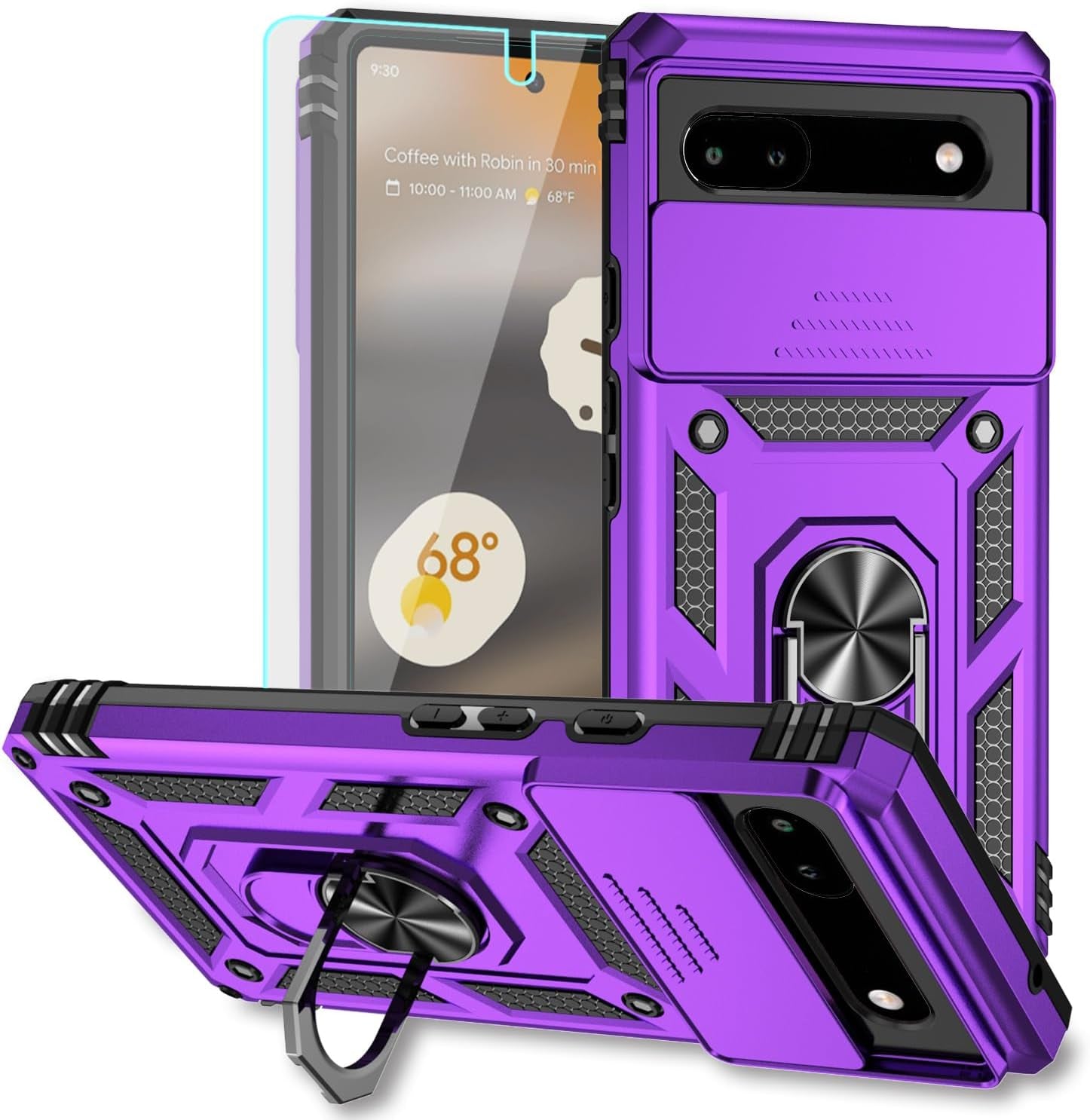 For Pixel 6A Case,Google Pixel 6A Phone Case,With Screen Protectors and Camera Cover,[Military Grade] 16Ft.Drop Tested Cover with Magnetic Kickstand Protective Case for Google Pixel 6A, Blue  SKTGSLAMY Purple  