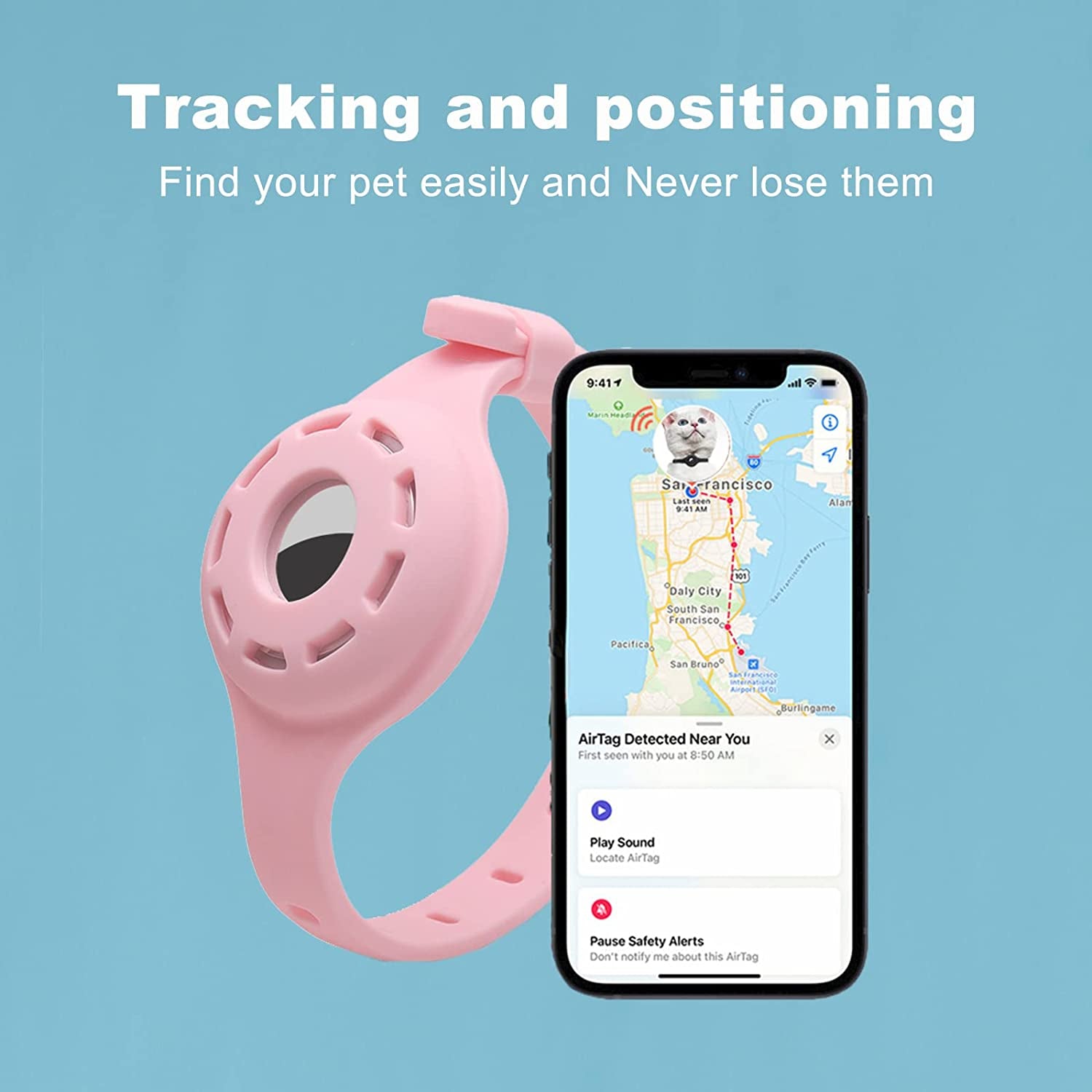Airtag Cat Collar Airtag Dog Collar Holder with 1 HD Protective Film 4.8-12.8Inch Soft Silicone Dog Collars for Apple Airtag on Small Cats Small Dogs (Pink)  UMOPET   
