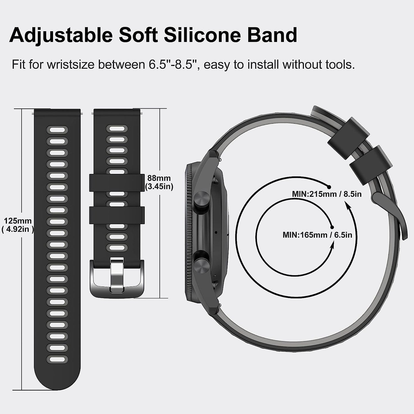 22Mm Galaxy Watch 3 45Mm Band,Soft Silicone Galaxy Watch 46Mm Bands Compatible for Samsung Gear S3 Frontier & Classic/Garmin Venu 2/Forerunner 255/ Forerunner 745/Vivoactive 4 Wristband for Men Women  EZMVZKU   