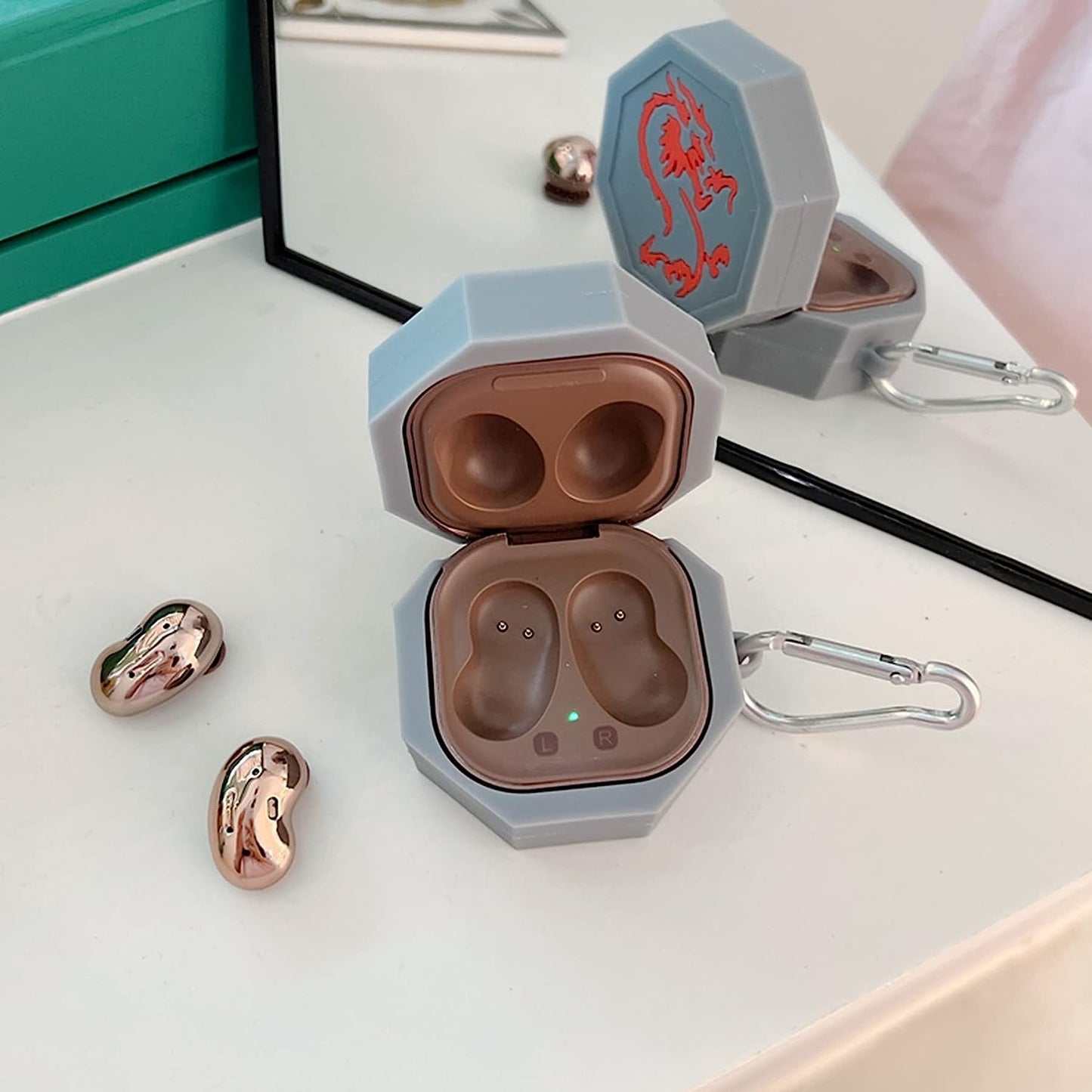 Compatible with Samsung Galaxy Buds Live/Galaxy Buds Pro/Galaxy Buds 2 Charging Box,3D Cartoon Cool Dragon Talisman Jackie Chan Adventures Silicone Earphone Case with Hook  AOLABOKY   