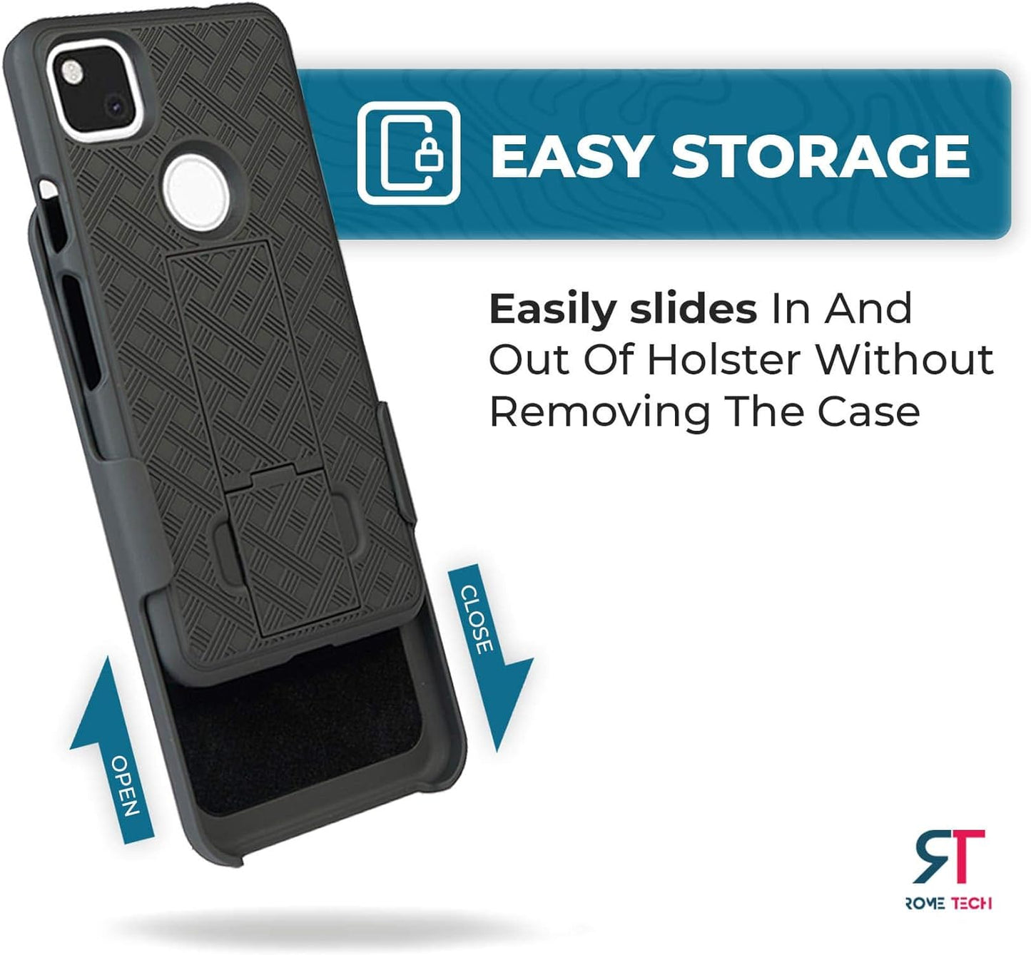 Rome Tech Holster Case with Belt Clip for Google Pixel 4A (2020) [NOT for 5G] - Slim Heavy Duty Shell Holster Combo - Rugged Phone Cover with Kickstand Compatible with Google Pixel 4A - Black  Rome Tech   