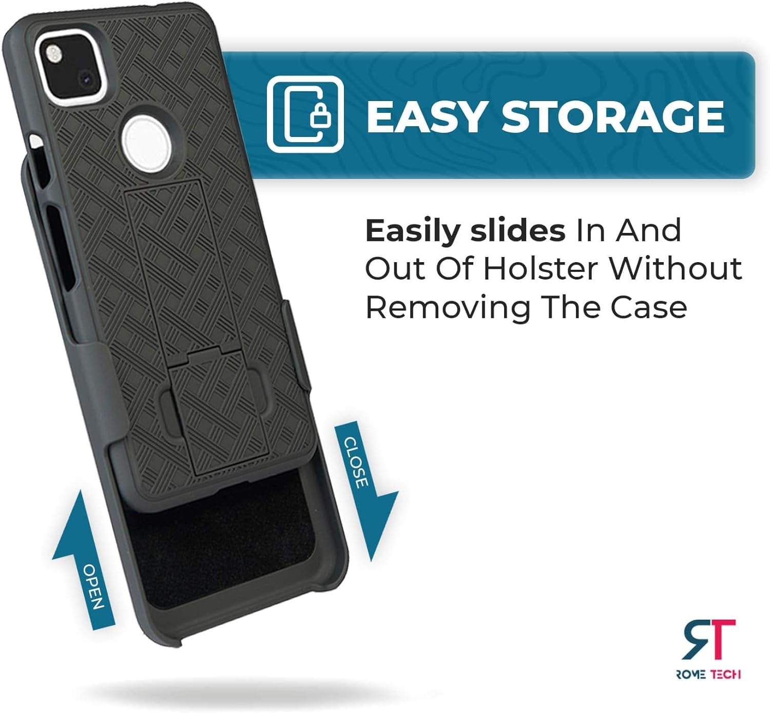 Rome Tech Holster Case with Belt Clip for Google Pixel 4A (2020) [NOT for 5G] - Slim Heavy Duty Shell Holster Combo - Rugged Phone Cover with Kickstand Compatible with Google Pixel 4A - Black  Rome Tech   