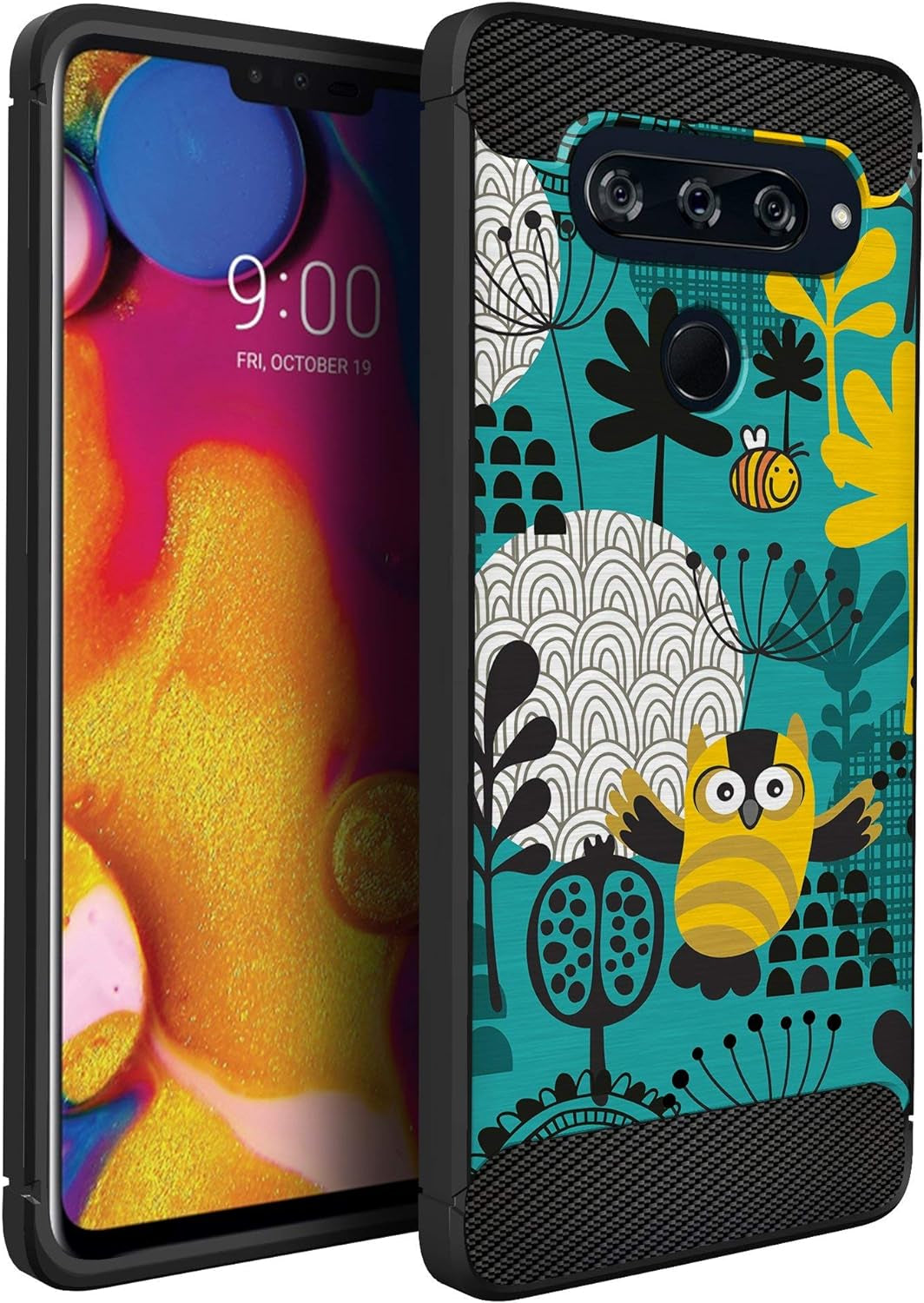 Casesondeck Case Compatible with LG V40 Thinq, Slim Precise Fit TPU Case, Scratch Protection and Unique Design (Shark Attack)  CasesonDeck Teal Owls  
