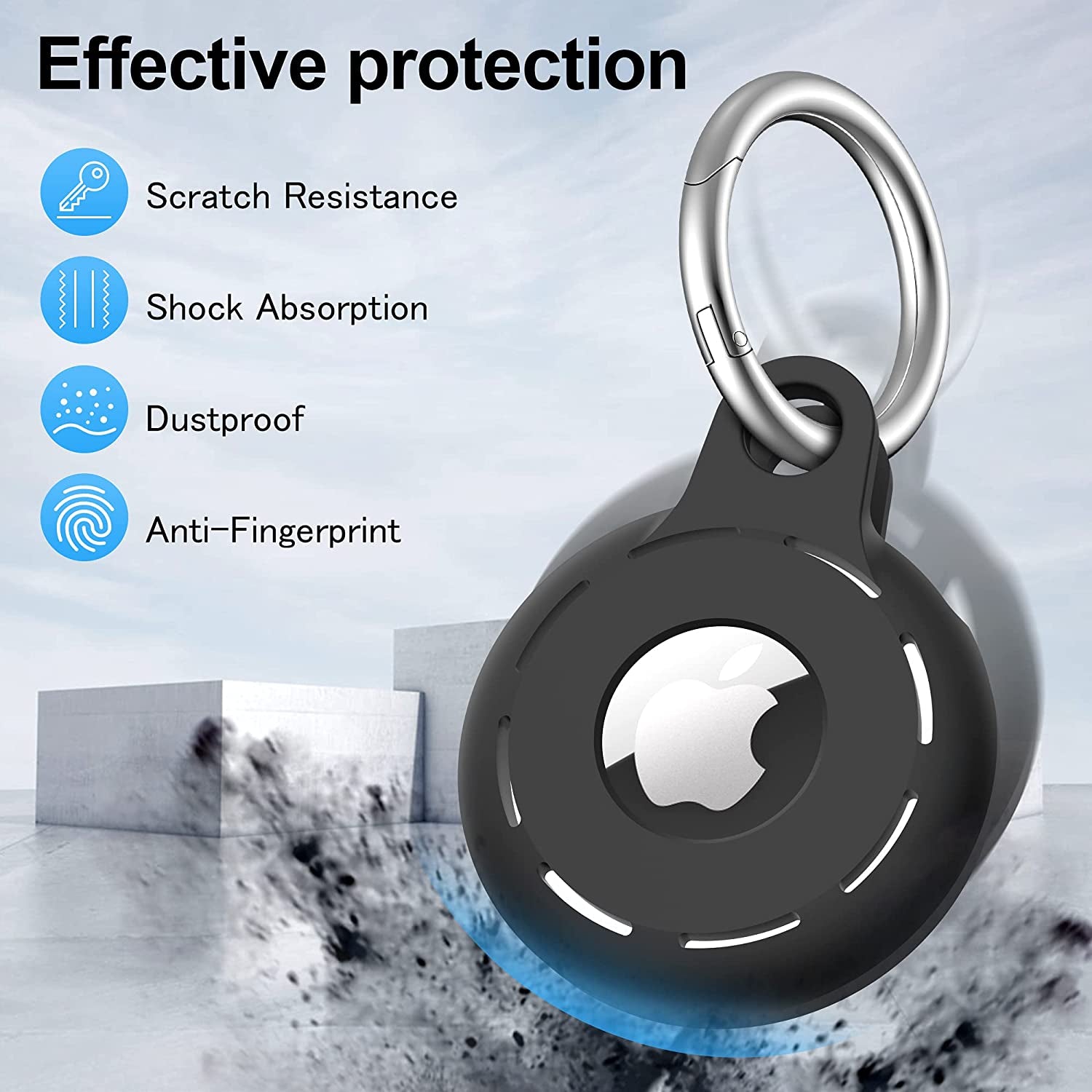 Migeec Airtag Holder Soft Silicone Airtag Case 4 Pack Airtag Keychain Accessories Easy to Attach to Wallets, Keys, Pet Collars, Luggage (Black Black)  MIGEEC   