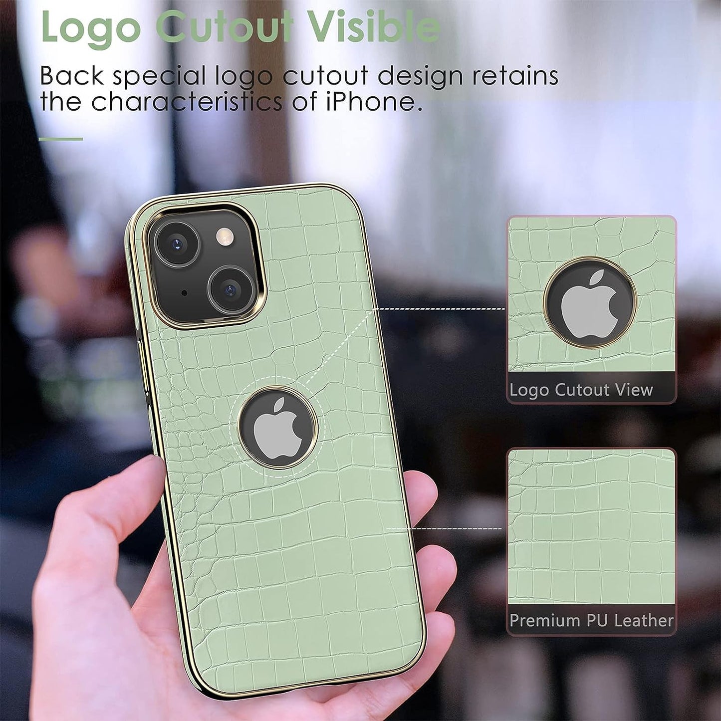 LOHASIC for Iphone 14 plus Cases Women, Crocodile Leather Luxury Phone Cover with Logo Cutout, Thin High-End Designer Snake Skin Non-Slip Girly Cases for Iphone 14 Plus(2022) 6.7" 5G - Light Green  LOHASIC   