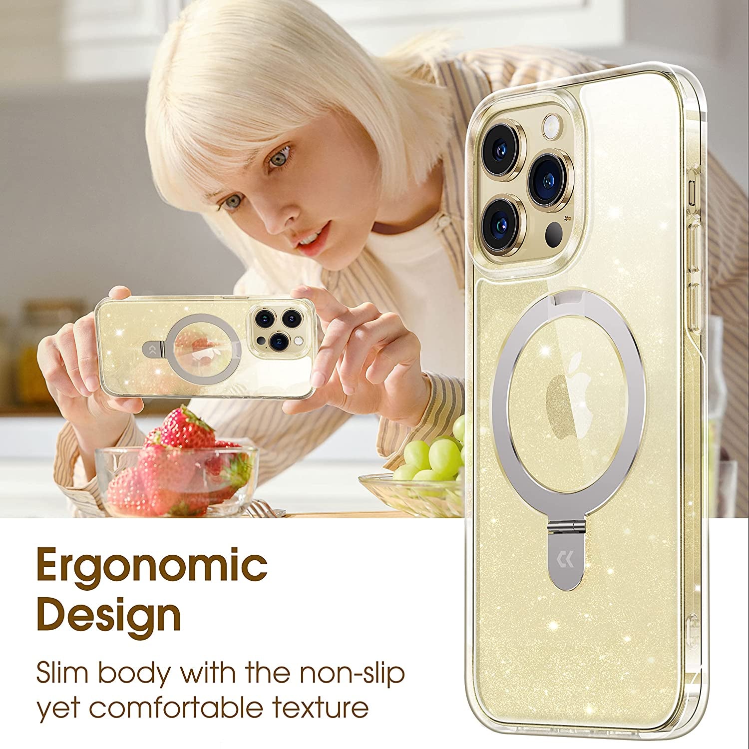 CASEKOO Magnetic Glitter Clear for Iphone 14 Pro Case with Invisible Stand [Compatible with Magsafe] [Non-Yellowing] Protective Bling Cute Ring Phone Cases for Women Girls 6.1 Inch 2022, Sparkle Clear  CASEKOO   