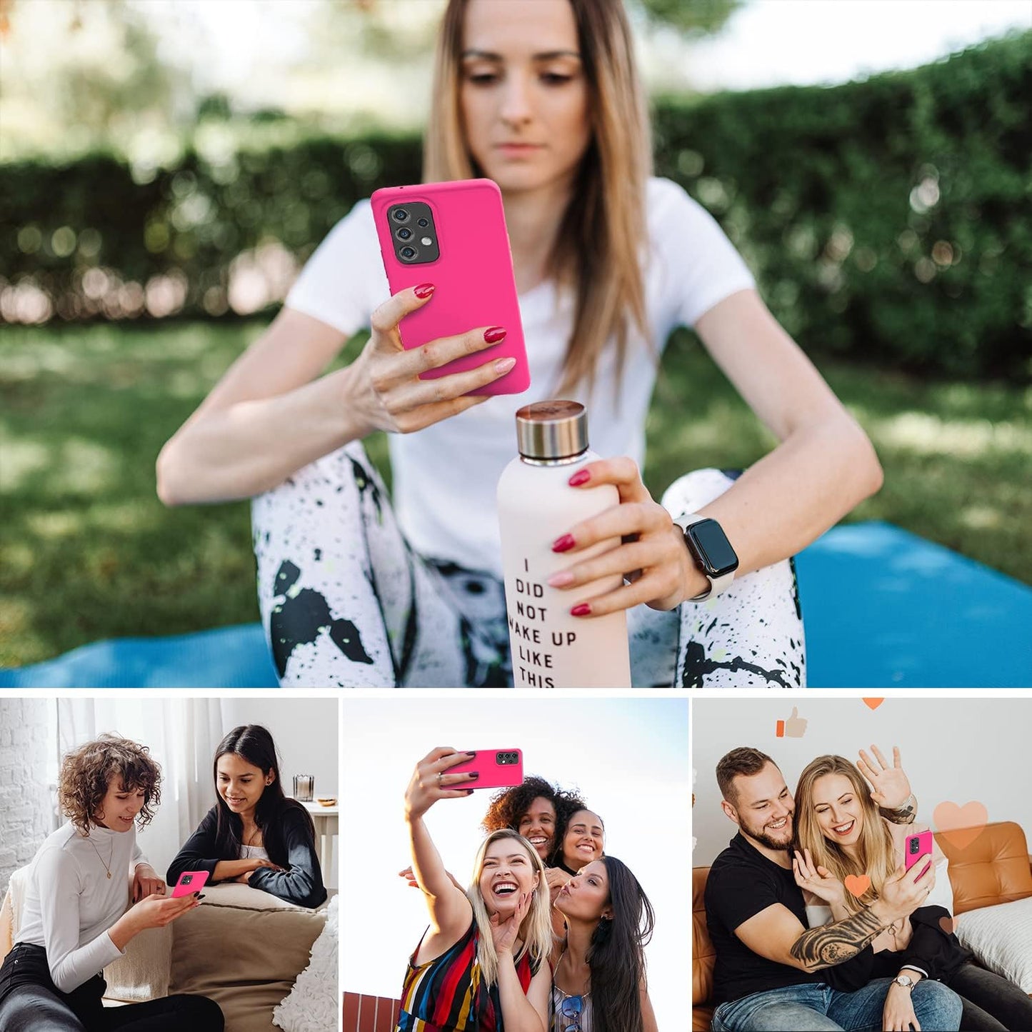 Gueen Compatible with Samsung Galaxy A53 5G Case, Premium Liquid Silicone, with [Camera Protection] [Soft Anti-Scratch Microfiber Lining] Full Body Shockproof Protective Phone Case - Hot Pink  Gueen   