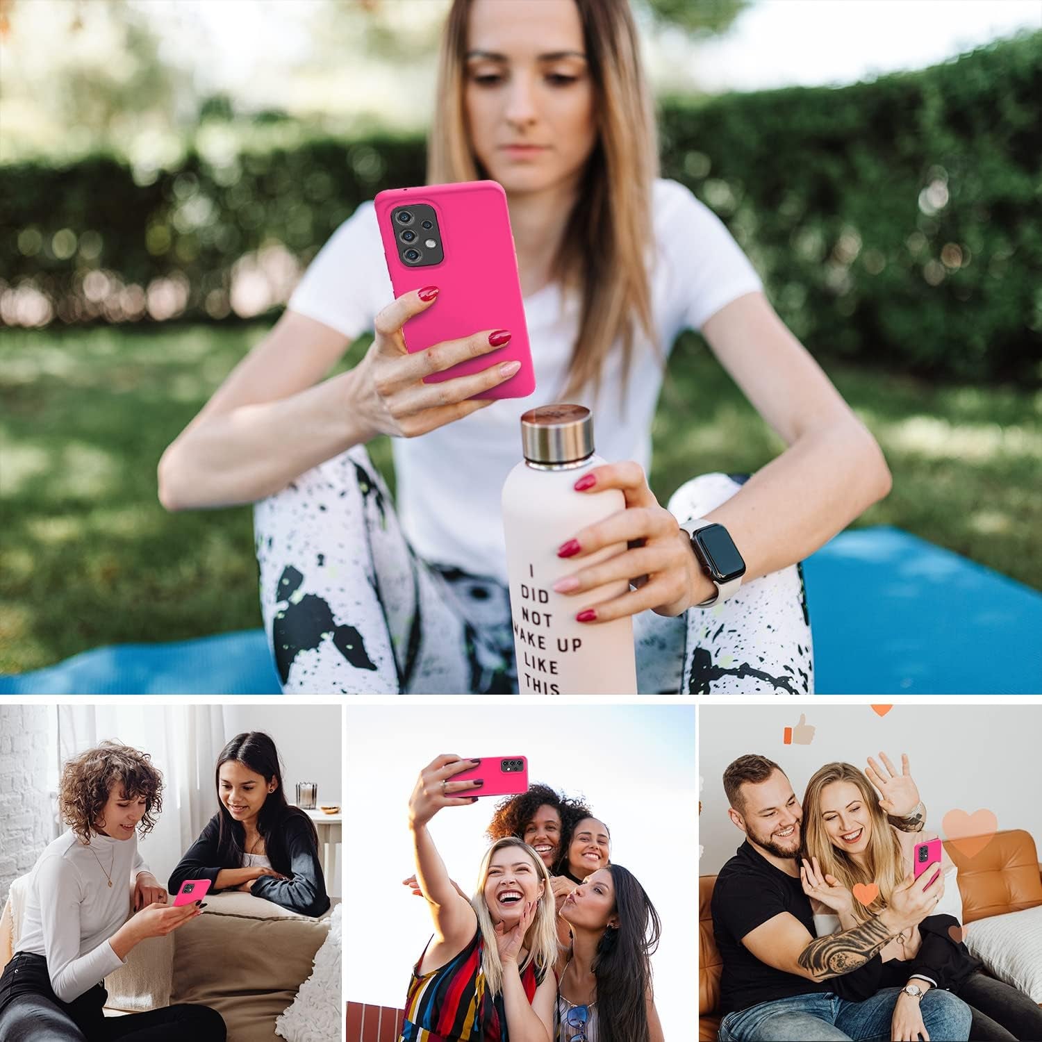 Gueen Compatible with Samsung Galaxy A53 5G Case, Premium Liquid Silicone, with [Camera Protection] [Soft Anti-Scratch Microfiber Lining] Full Body Shockproof Protective Phone Case - Hot Pink  Gueen   