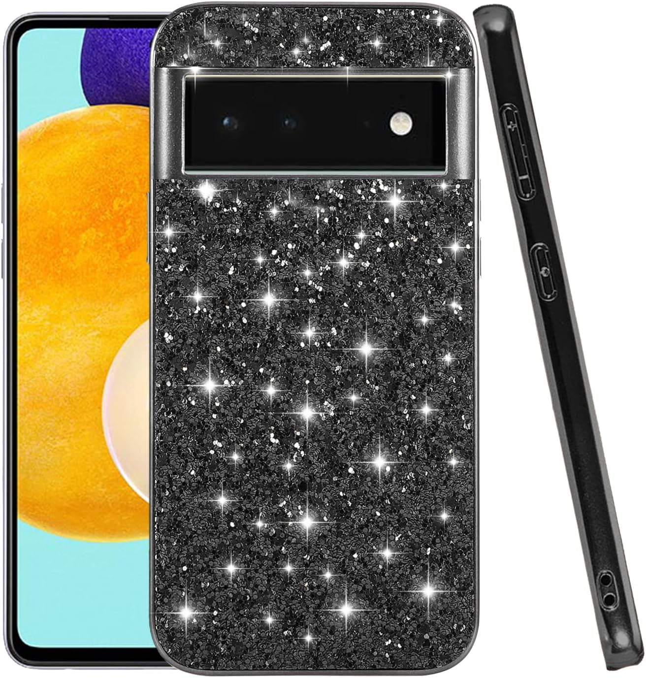 Compatible with Google Pixel 6 Pro Case Glitter Bling Google Pixel 6 Pro Phone Case for Girls Cute Bumper Shockproof Protective Case (Google Pixel 6 Pro, Silver)  Generic Black Google Pixel 6 Pro 