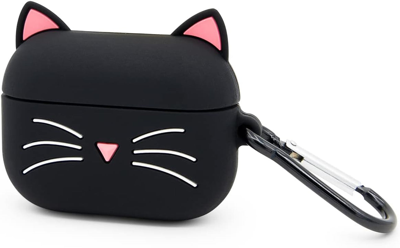 YONOCOSTA Cute Airpods Pro Case, Black Whisker Cat Kitty Funny 3D Cartoon Animals Full Protection Shockproof Soft Silicone Charging Case Cover Skin with Carabiner for Kids Girls Women Children  YONOCOSTA   