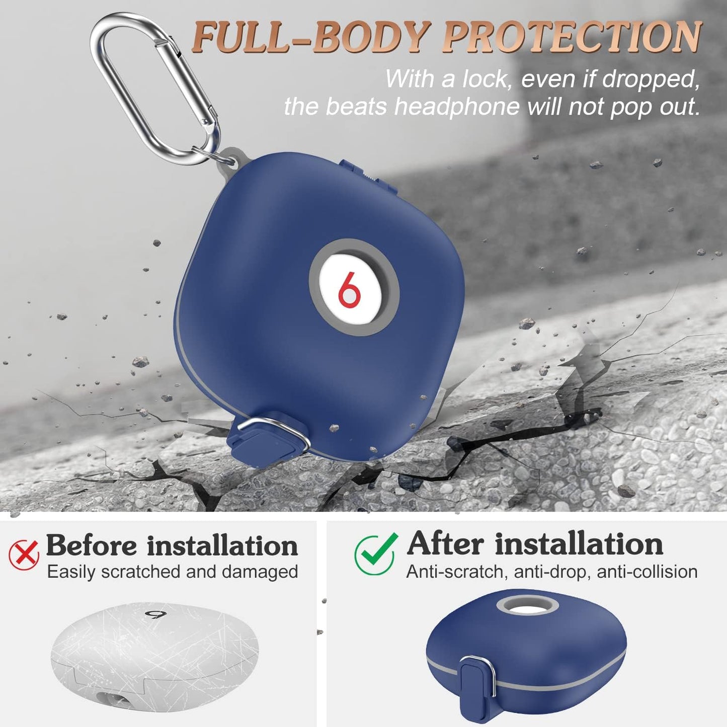 QIUDAOY for Beats Fit Pro Case with Secure Lock, Hard Shell Protective Case Cover for Beats Fit Pro Earbuds with Keychain/Lanyard Accessories, Silicone+Pc Full Skin Protector for Beats Fit Pro (Blue)  QIUDAOY   