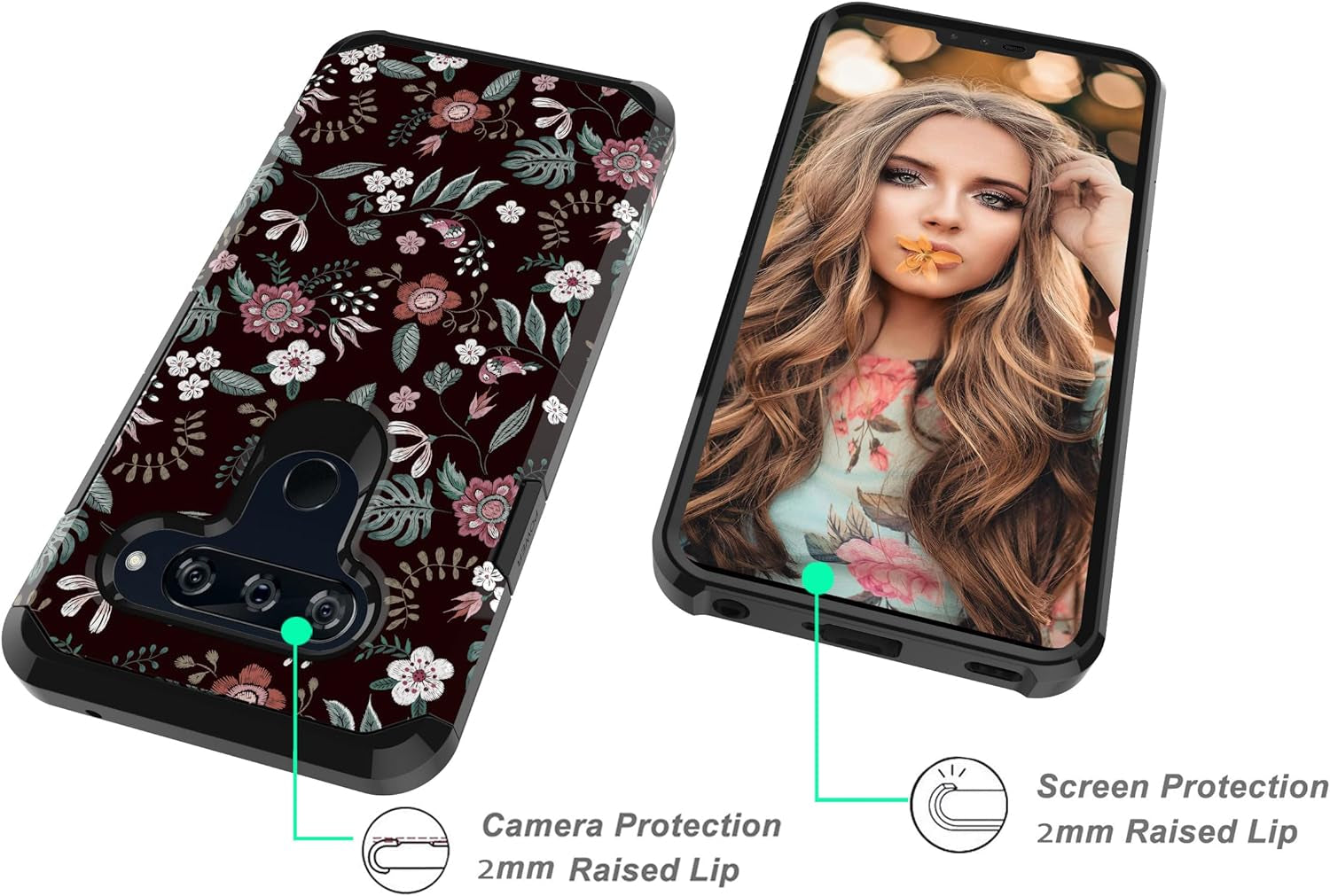 MGAH Compatible with LG V40 Case with Floral Design,Lg V40 Thinq Phone Case,Heavy Duty (PC + TPU) Dual Layer Protective Cover Cute Sturdy Anti-Scratch Shockproof Bumper Case for Women & Girls-Flowers  MGAH   