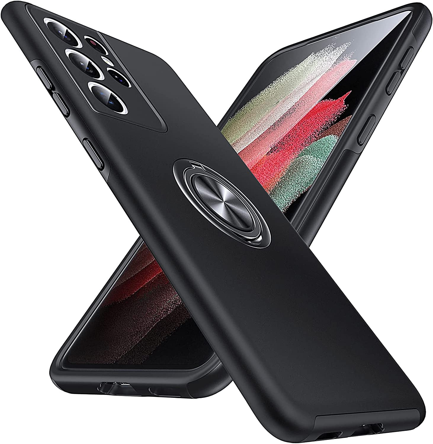 Anqrp Shockproof for Galaxy S21 Ultra Case 5G, [Heat Dissipation] [No Fall-Off Kickstand] 360°Metal Ring Military Grade Protection Phone Case with Samsung Galaxy S21 Ultra 6.8 Inch, Green  Anqrp Black  