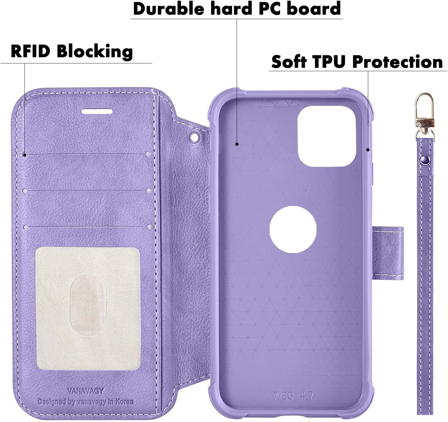 VANAVAGY Iphone 14 plus Wallet Case Magsafe,Leather Flip Folio Phone Cover Supports Magsafe and Wireless Charging with RFID Block Card Holder and Wrist Strap,Clove Purple  VANAVAGY   