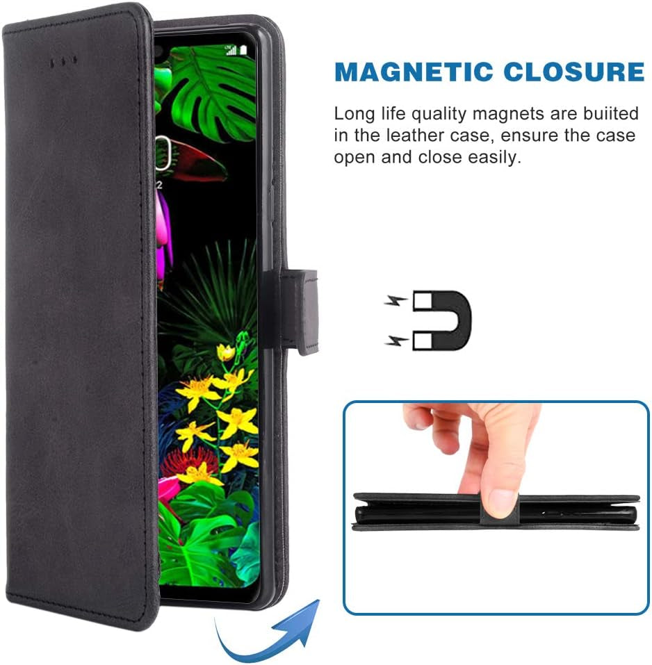 Phone Case for LG G8 Thinq Folio Flip Wallet Case,Pu Leather Credit Card Holder Slots Full Body Protection Kickstand Hard Hybrid Protective Phone Cover for LGG8 Thin Q G 8 G8Thinq Lgg8Thinq 8G Black  Asuwish   