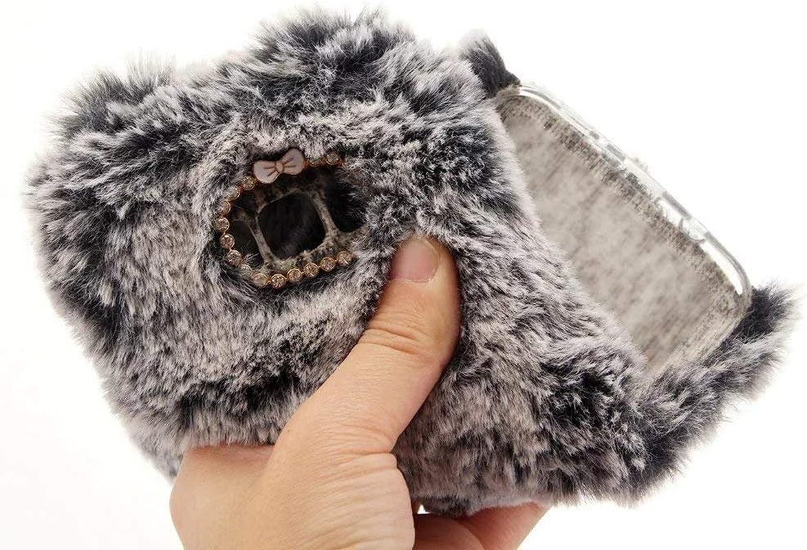 LG V40 Thinq Case, LG V40 Case,Lovely Warm Handmade Bunny Furry Luxury Bling Crystal Rhinestone Soft Beaver Rex Rabbit Ear Fur Case for LG V40 (Pink)  YuXia   