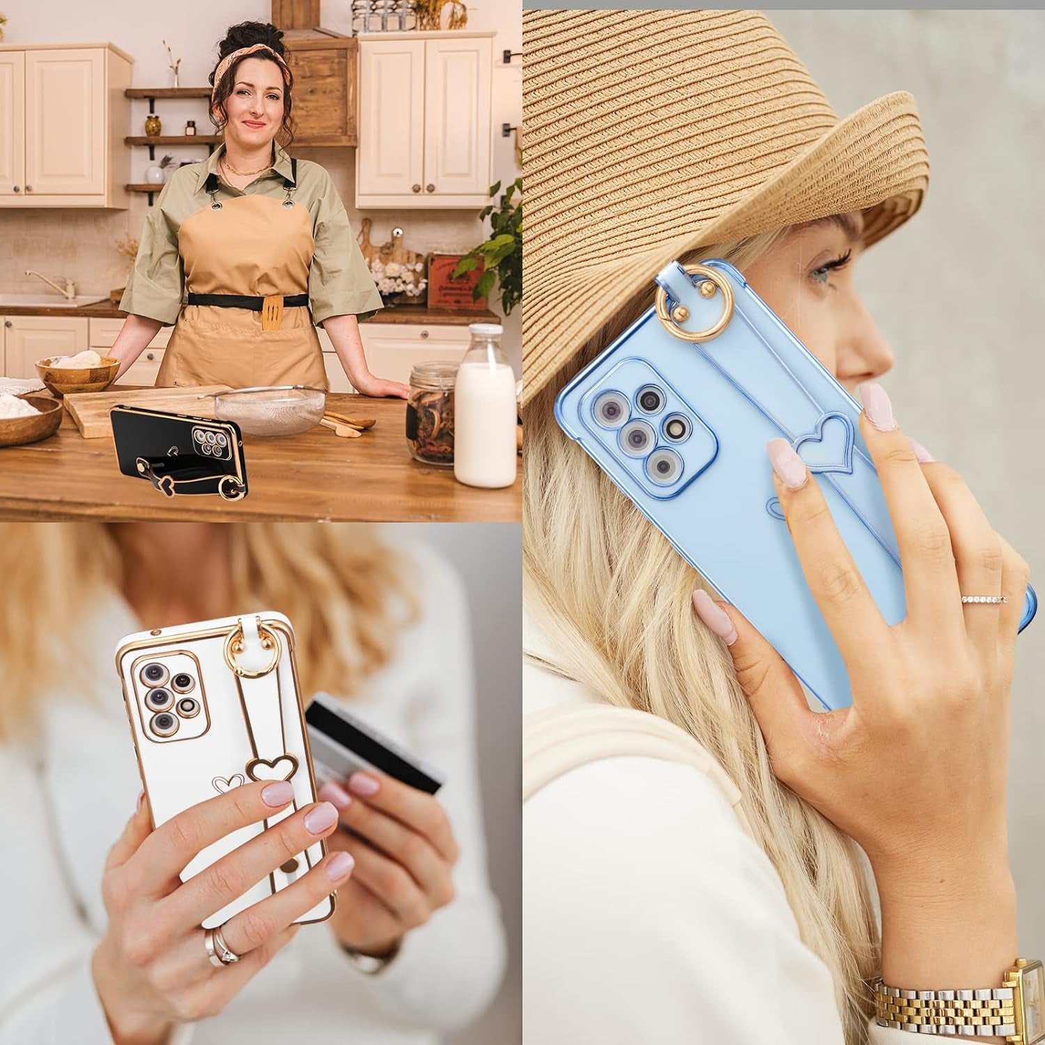 ZTOFERA Samsung Galaxy A53 5G Case with Kickstand,Luxury Cute Plating Edge Love Hearts Pattern Wrist Strap Finger Holder for Girls Women,Soft Shockproof Cover for Galaxy A53 6.5",Black  ZTOFERA   